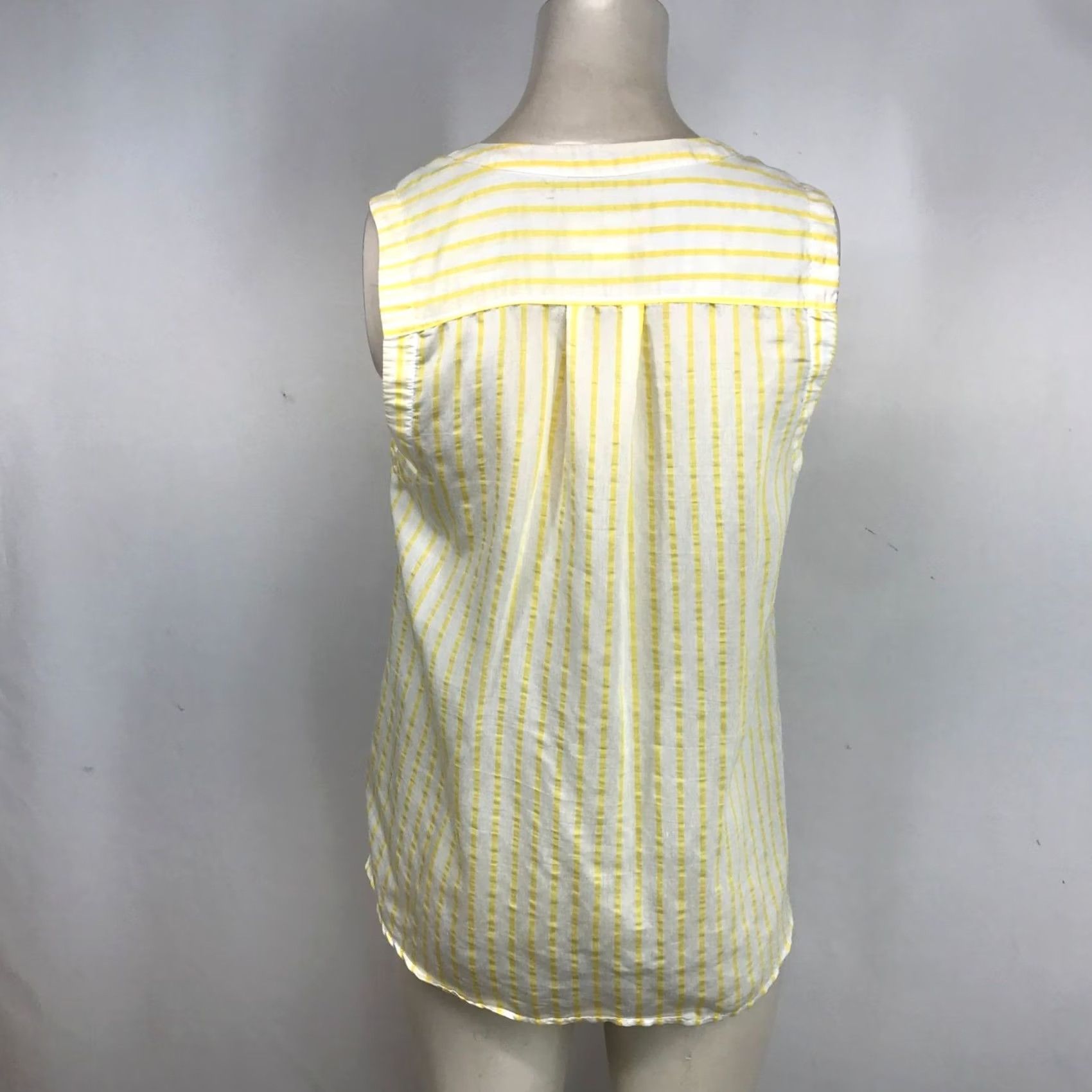 Vintage Maeve Womens 6 Yellow & White Stripe Sleeveless V Neck Button Tie Waist Top Size M / US 6-8 / IT 42-44 - 5 Thumbnail
