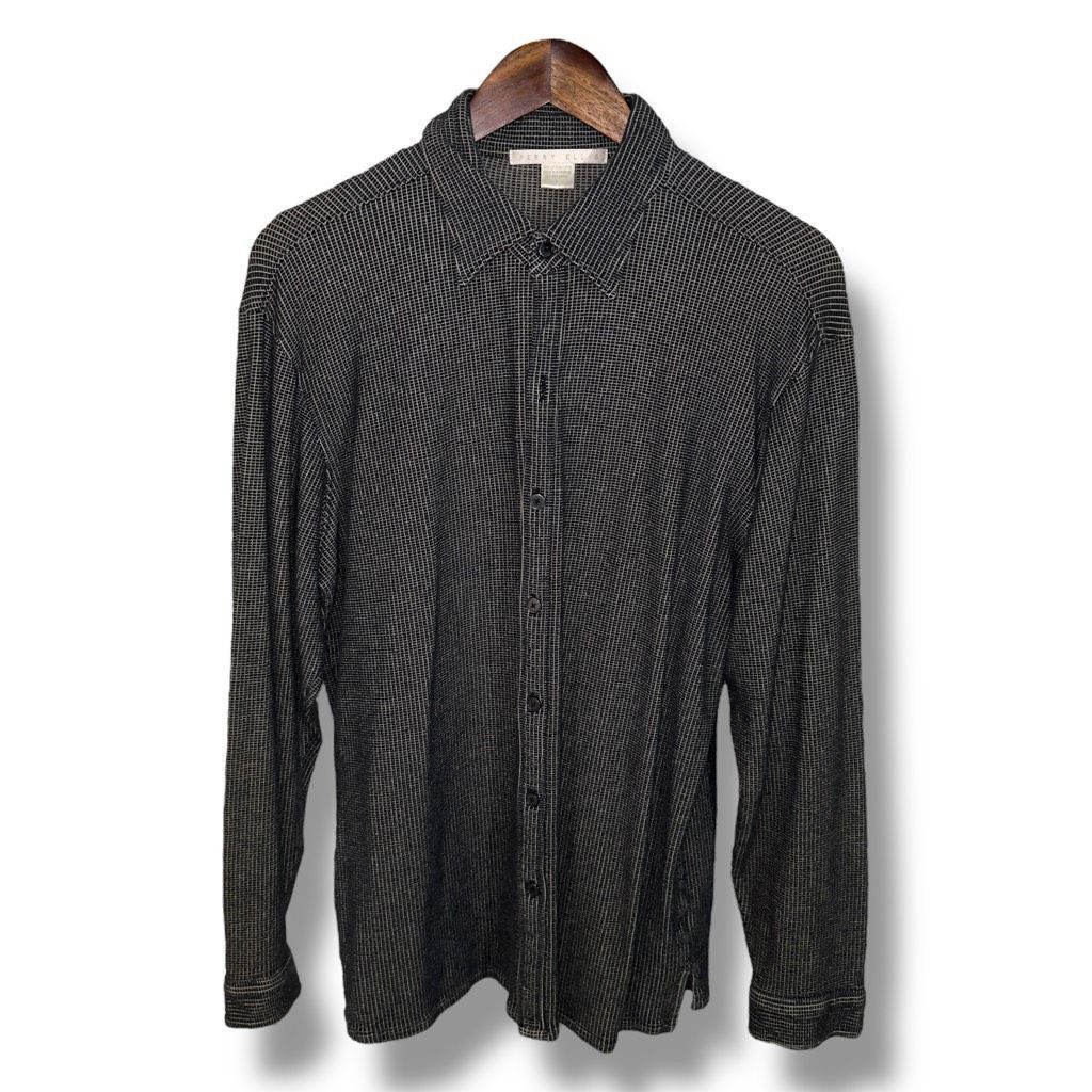 Perry Ellis Perry Ellis Tom Ford Era Black Knit Button Up Shirt L Size US L / EU 52-54 / 3 - 1 Thumbnail