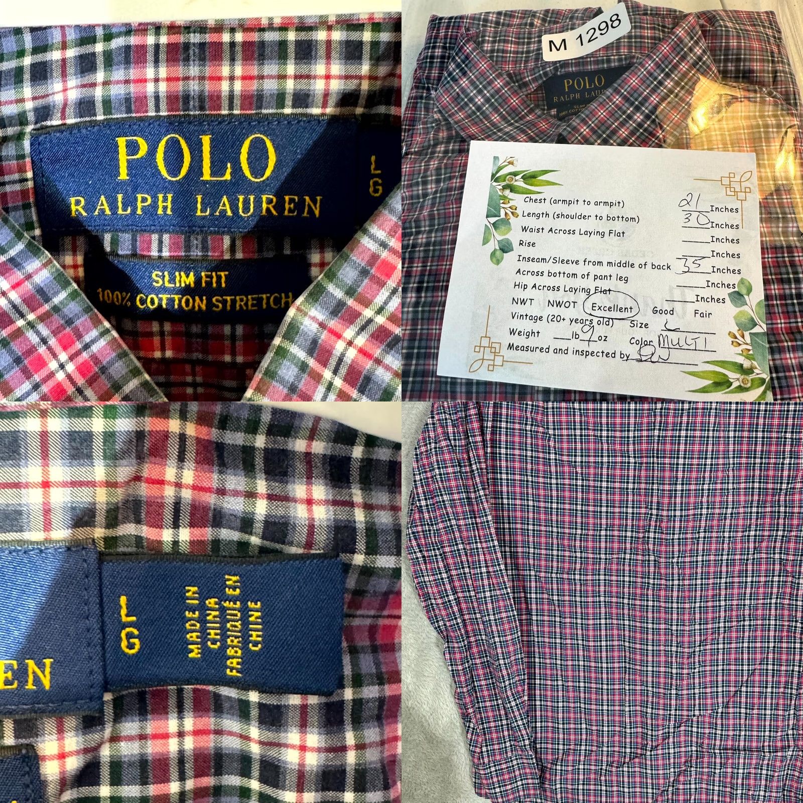 Polo Ralph Lauren Polo Ralph Lauren Men’s Slim Fit Button-Up Shirt Large Multi Plaid 100% Cotton Stretch Size US L / EU 52-54 / 3 - 8 Thumbnail