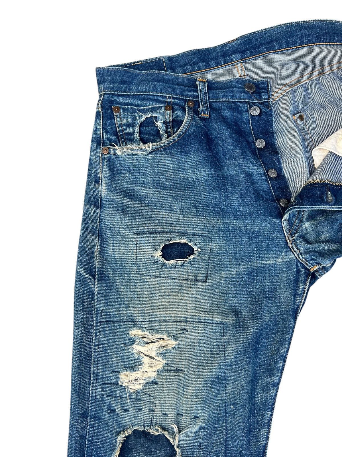 Levi's Vintage Clothing Trashed 90s LVC Levi’s 501 XX Big E Mud Denim Selvedge Jeans Size US 32 / EU 48 - 8 Thumbnail