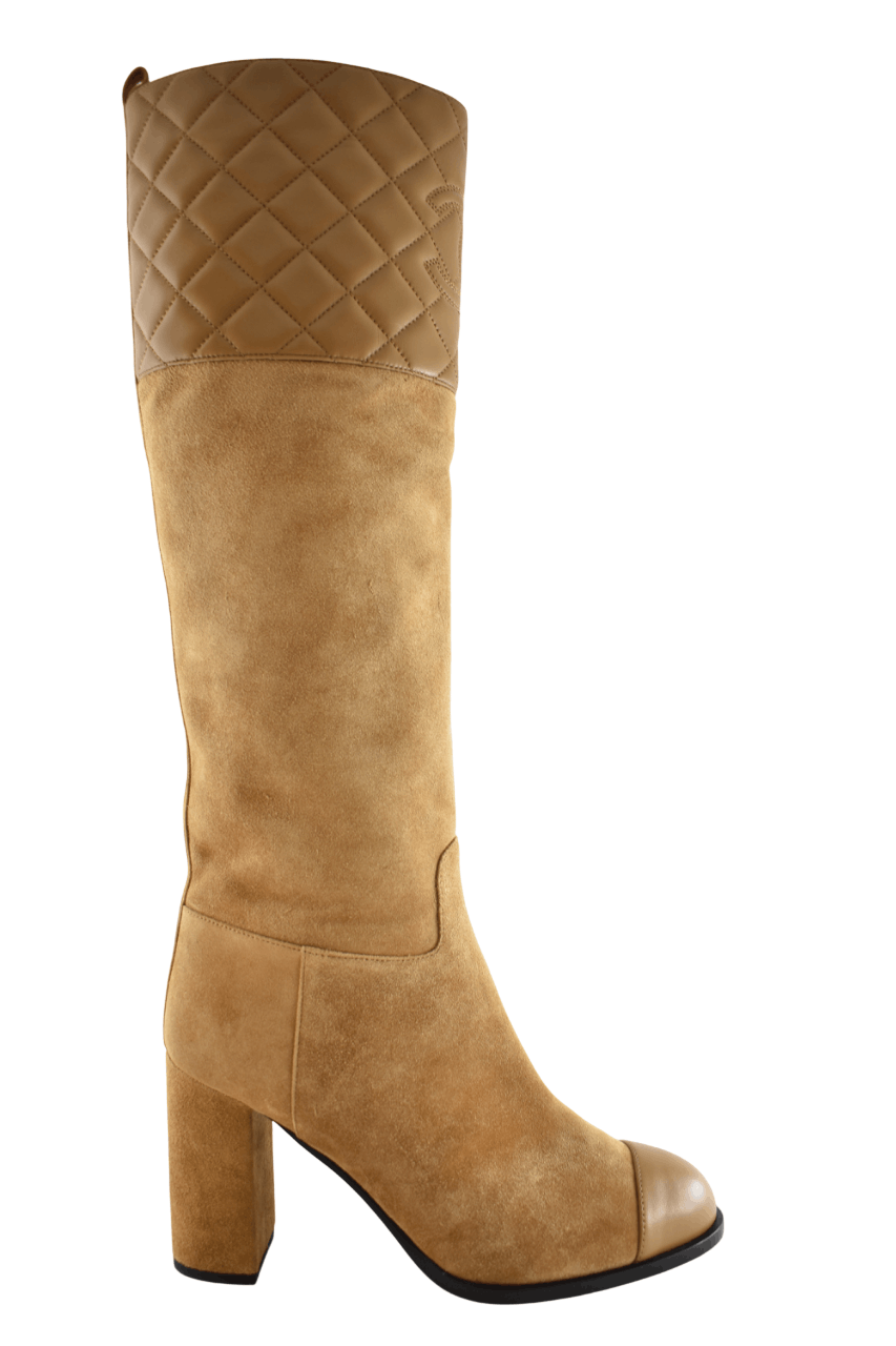 Chanel Chanel 23B Beige Quilted CC Logo Knee High Heel Boots 39 Size US 9 / IT 39 - 1 Thumbnail