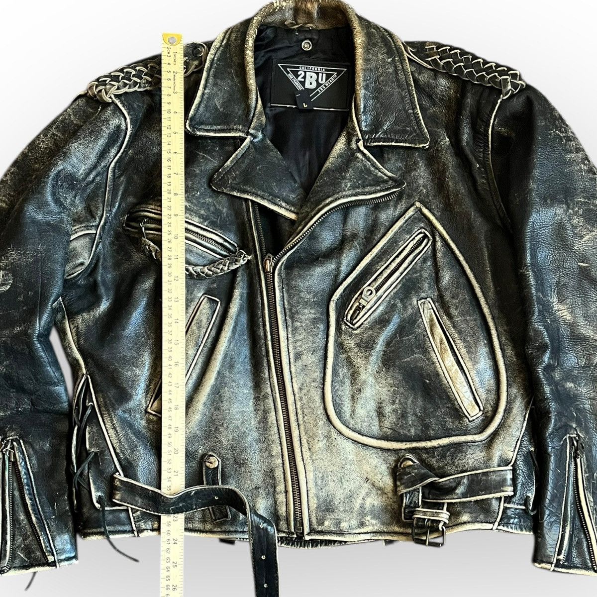 Vintage Vintage 90s 2BU Distressed Leather Biker Jacket Large Size US L / EU 52-54 / 3 - 3 Thumbnail