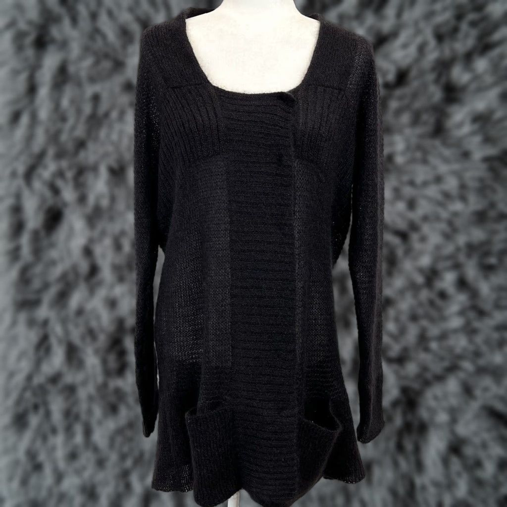 Eileen Fisher Eileen Fisher Cardigan Sweater Mohair Blend Long Knit Snap Front Sz L Black Women Large Size L / US 10 / IT 46 - 1 Thumbnail