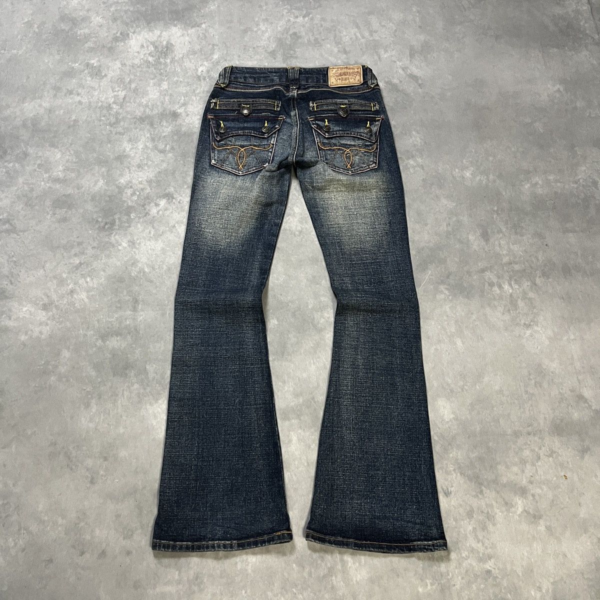 Japanese Brand 2000s Jeans Embroidered Back Pocket Flare Y2K Archive Wash Size US 27 - 2 Thumbnail
