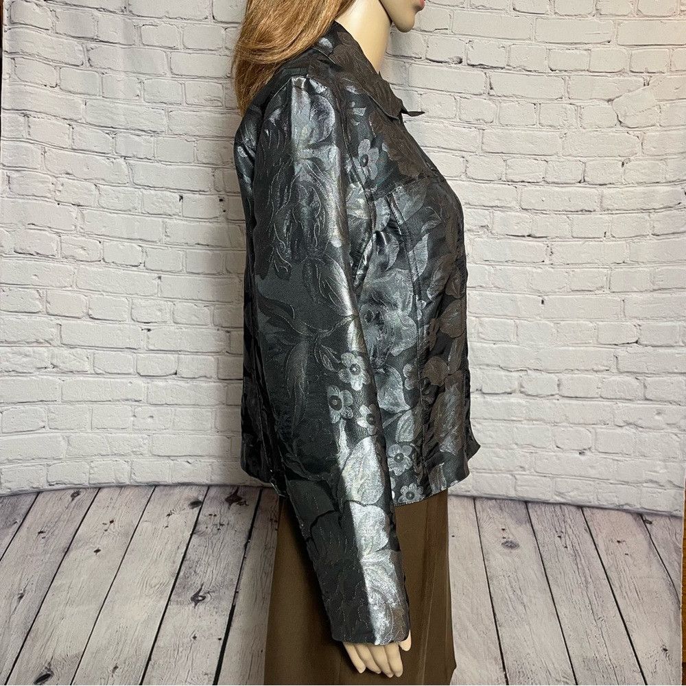 Chicos Chico's Silk Blend Floral Grey Denim Jacket Size 1 US M Size M / US 6-8 / IT 42-44 - 5 Thumbnail