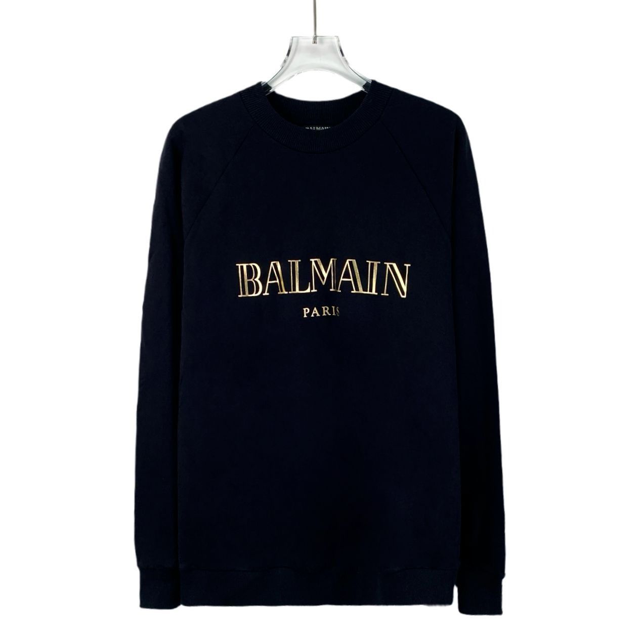 Balmain Paris Black Cotton Logo Sweatshirt Round-Neck Long-S