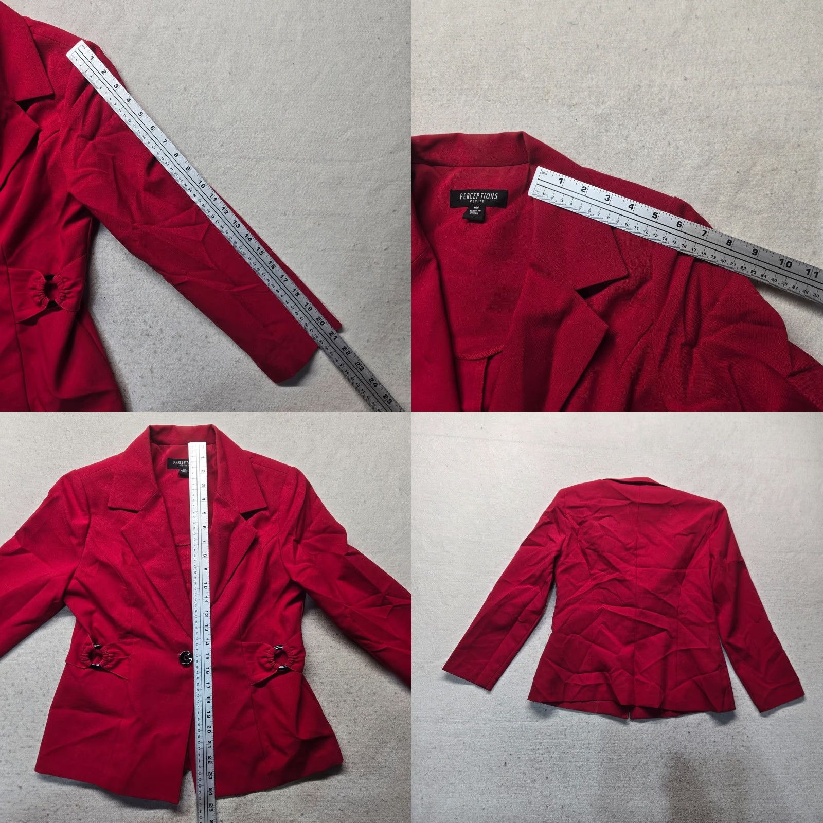 Vintage Perceptions Jacket Solid Red Coat Dress Casual Button Adult 10P Petite Women's Linen Blend Blouse Style Basic 10P Red Fall Spring Summer Winter Size L / US 10 / IT 46 - 8 Thumbnail