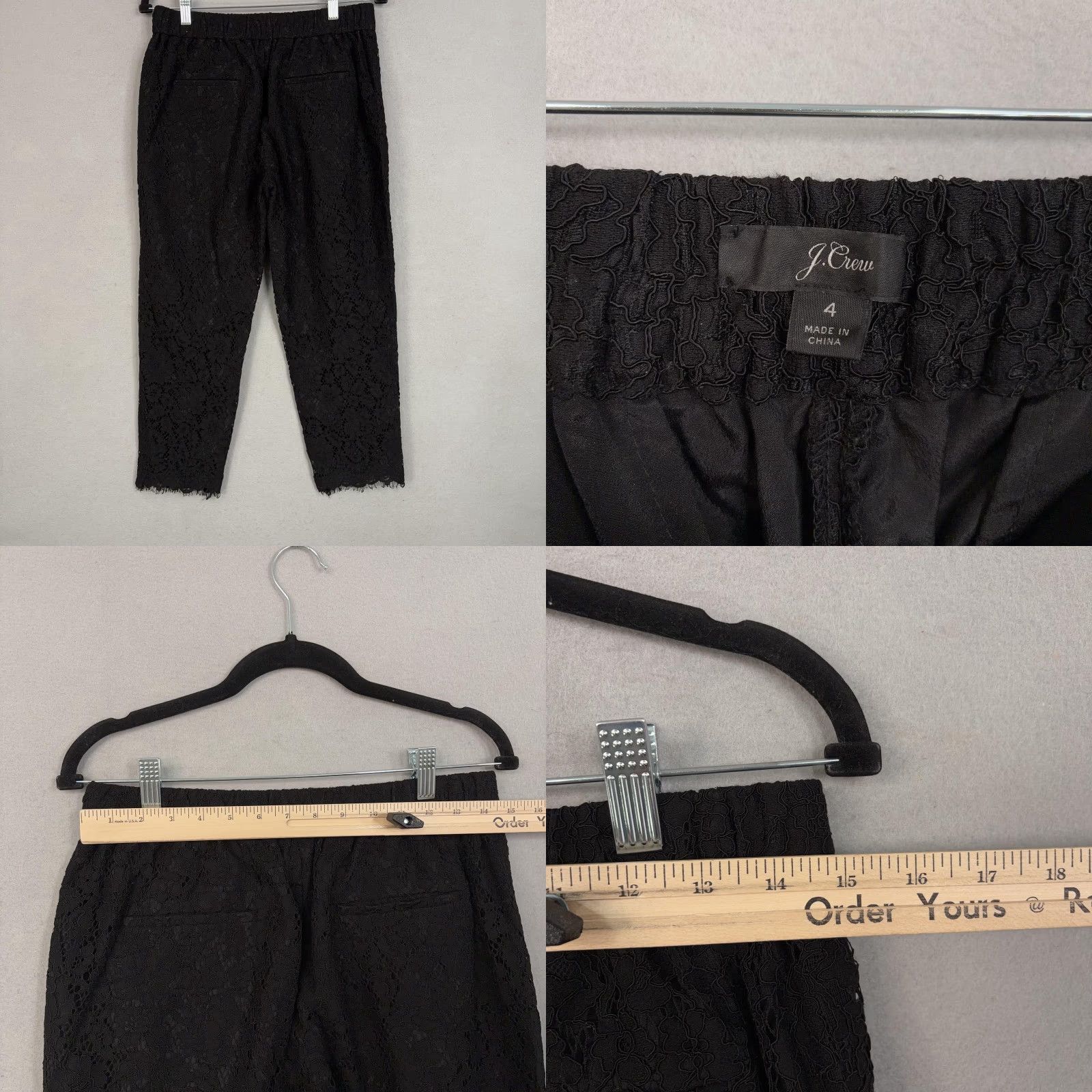 J.Crew J.CREW Pants Womens 4 Black Floral Lace Cropped Tapered Pull On Lined Dressy Size 27" / US 4 / IT 40 - 8 Thumbnail