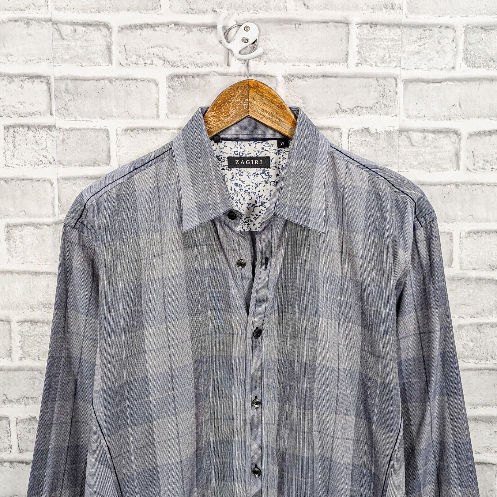 ZAGIRI ZAGIRI Men's Button up Shirt Long Sleeve in Gray Plaid Size US XL / EU 56 / 4 - 4 Thumbnail