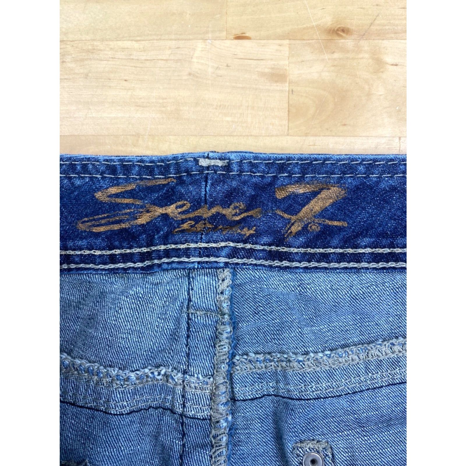 Vintage Seven7 Luxe Denim Jeans Womens 18 Skinny Mid Rise Dark Wash Distress 8162 Size 40" / US 18 - 5 Thumbnail