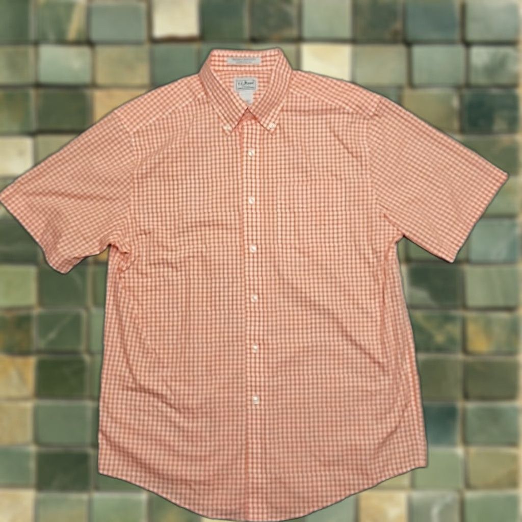 Vintage VINTAGE L.L. Bean Shirt Mens M Orange Gingham Plaid 100% Cotton Traditional Button-Up Casual Men Size US M / EU 48-50 / 2 - 1 Thumbnail