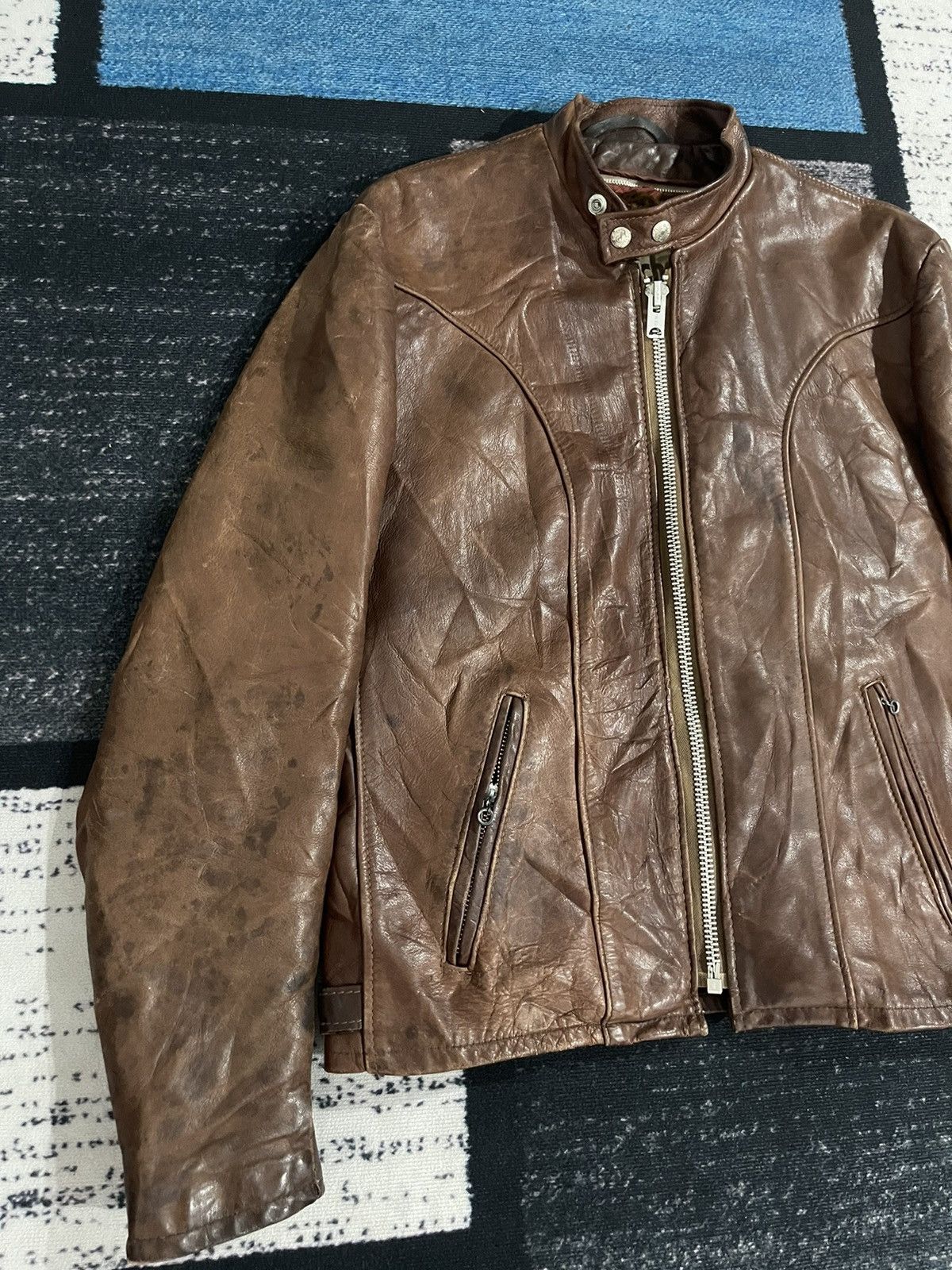 Schott SCHOTT CAFE RACER LEATHER BIKER JACKET Size US L / EU 52-54 / 3 - 4 Thumbnail