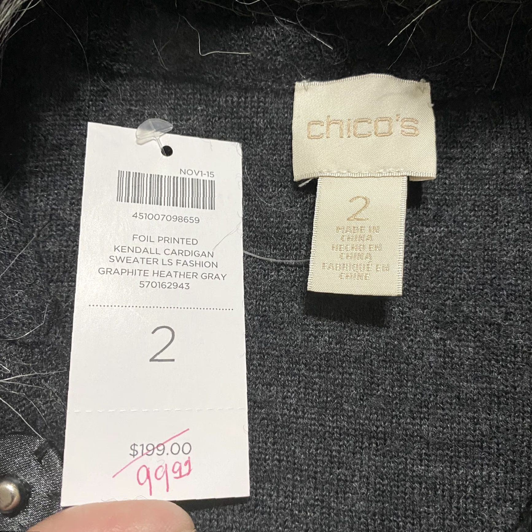 Vintage Chico's Cardigan Sweater NWT Jacket Women L Gray Fur Trim Button Knit /Wool Heavyweight All Seasons Casual Holiday 90s? Size L / US 10 / IT 46 - 3 Thumbnail