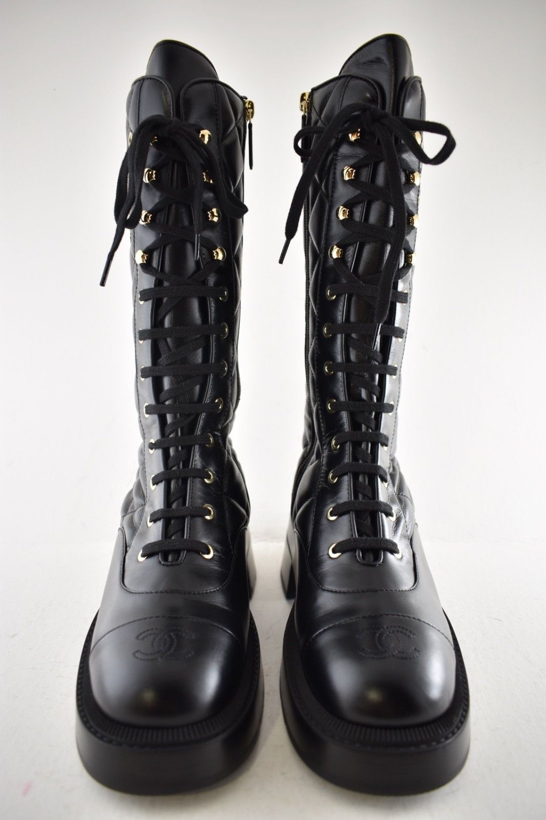 Chanel 24K Quilted Leather CC Combat Lace Military Tall Boot 38.5 Size US 8.5 / IT 38.5 - 6 Thumbnail
