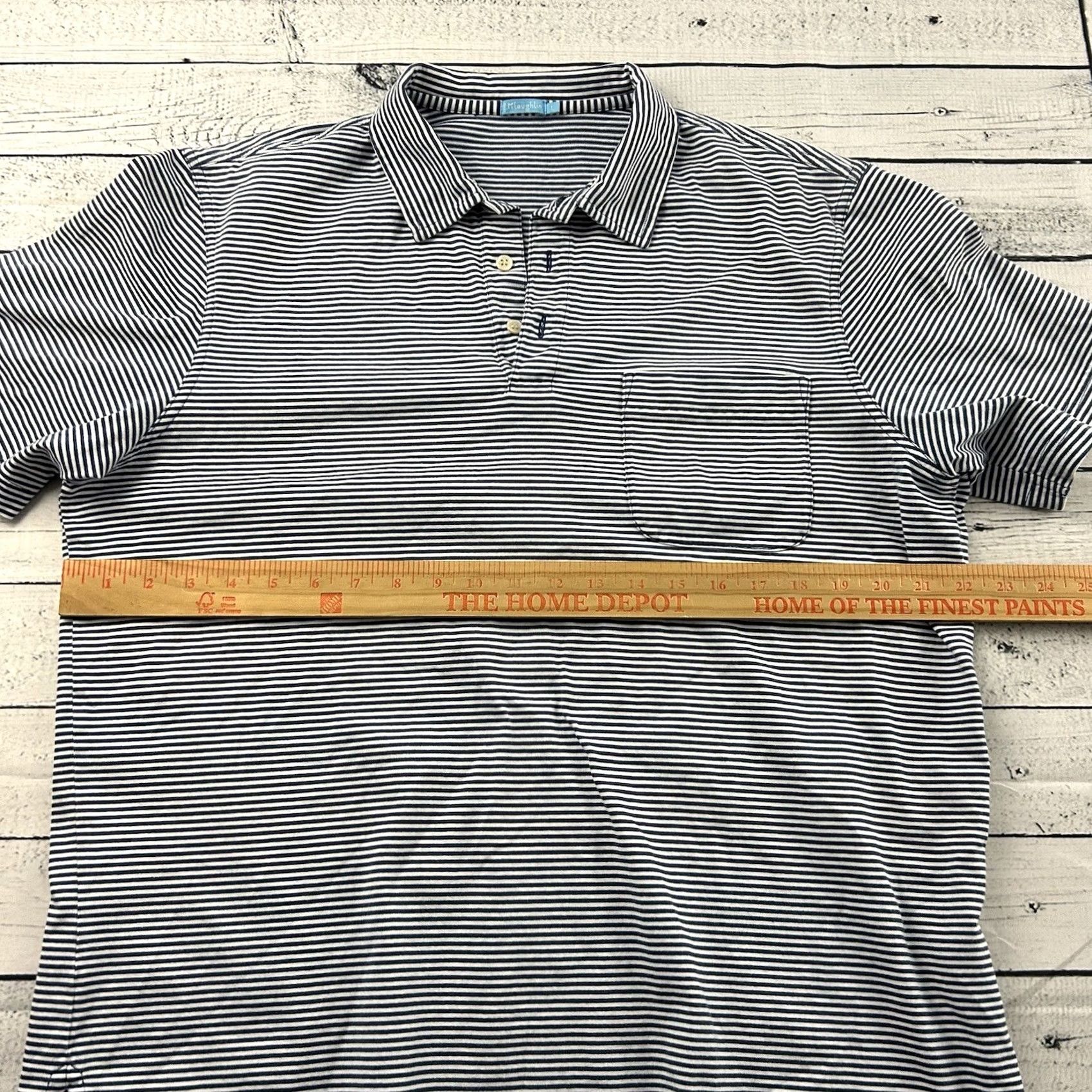 J.McLaughlin J. McLaughlin Striped Short Sleeve Golf Polo Shirt Men's L Blue White Size US L / EU 52-54 / 3 - 4 Thumbnail