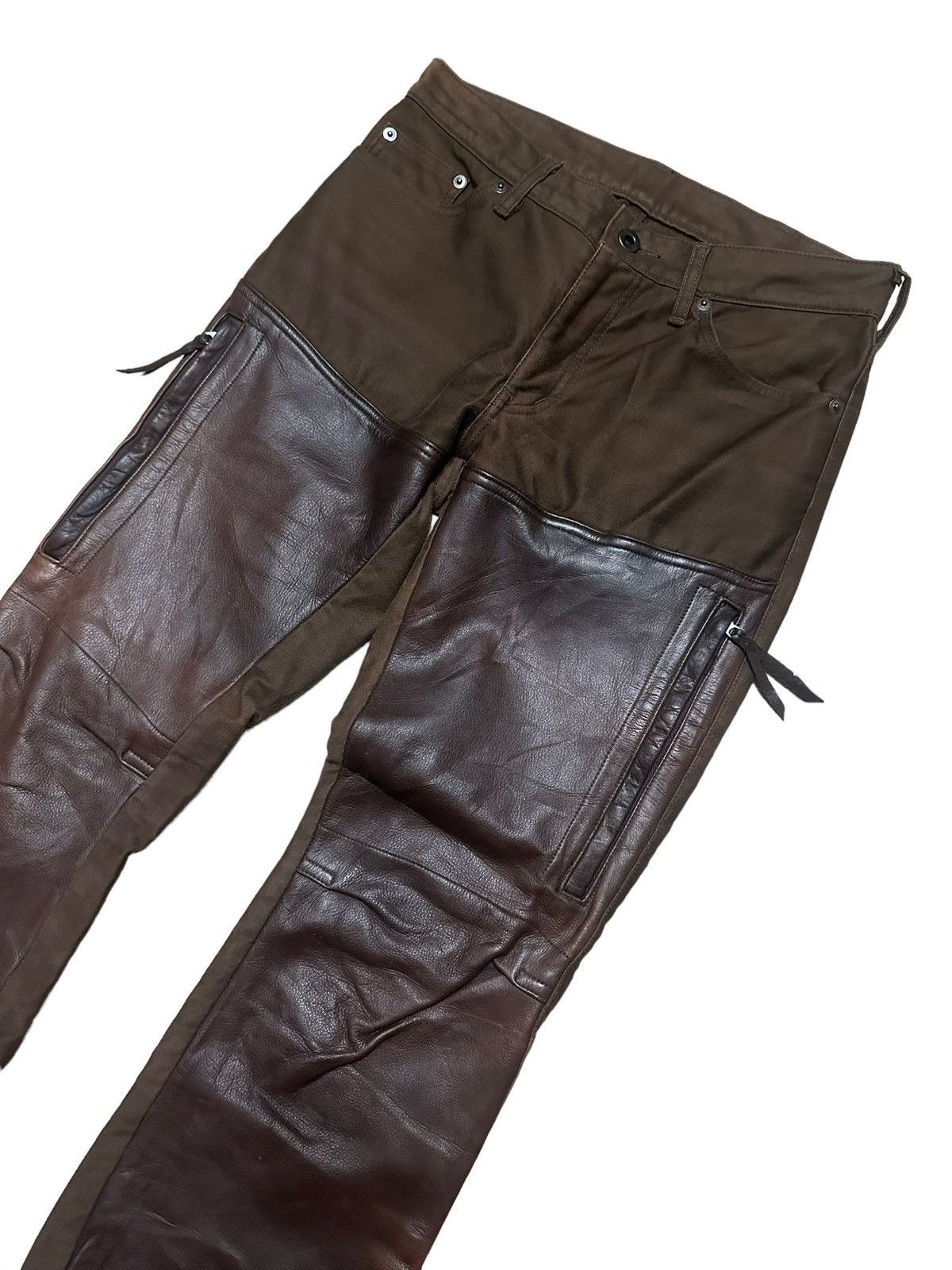 If Six Was Nine × Japanese Brand × Le Grande Bleu (L.G.B.) O.D WORKS Reconstructed Hybrid Leather Pants Size US 28 / EU 44 - 2 Thumbnail