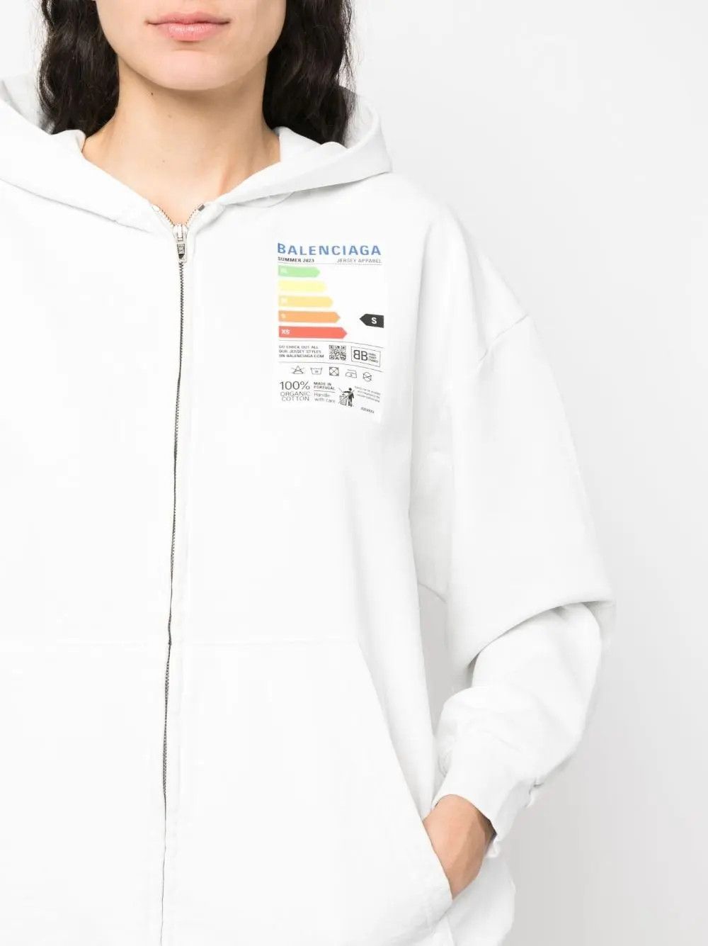 Balenciaga o1bcso1str0625 Energy Label Zip-Up Hoodie Small Fit in White Size M / US 6-8 / IT 42-44 - 4 Thumbnail