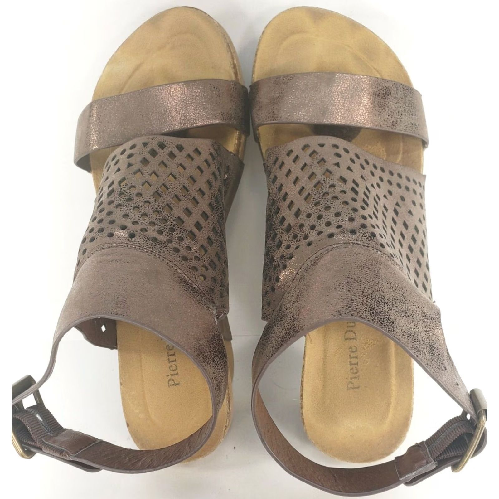 Vintage Pierre Dumas Women's 7 Ankle Strap Wedge Copper Metallic Perforated Peep Sandals Size US 7 / IT 37 - 7 Thumbnail