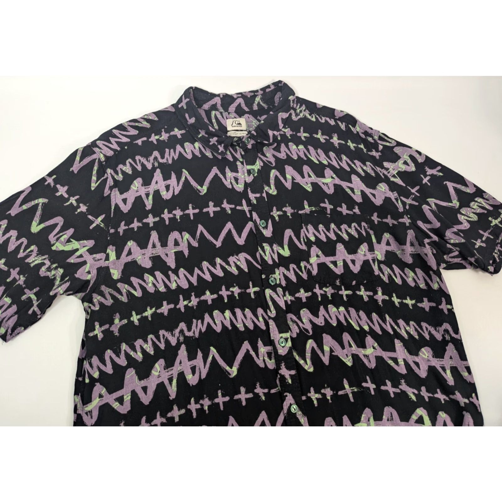 Quiksilver Quiksilver Modern Fit Shirt Mens XL Black Purple Abstract Button Up Viscose Size US XL / EU 56 / 4 - 5 Thumbnail