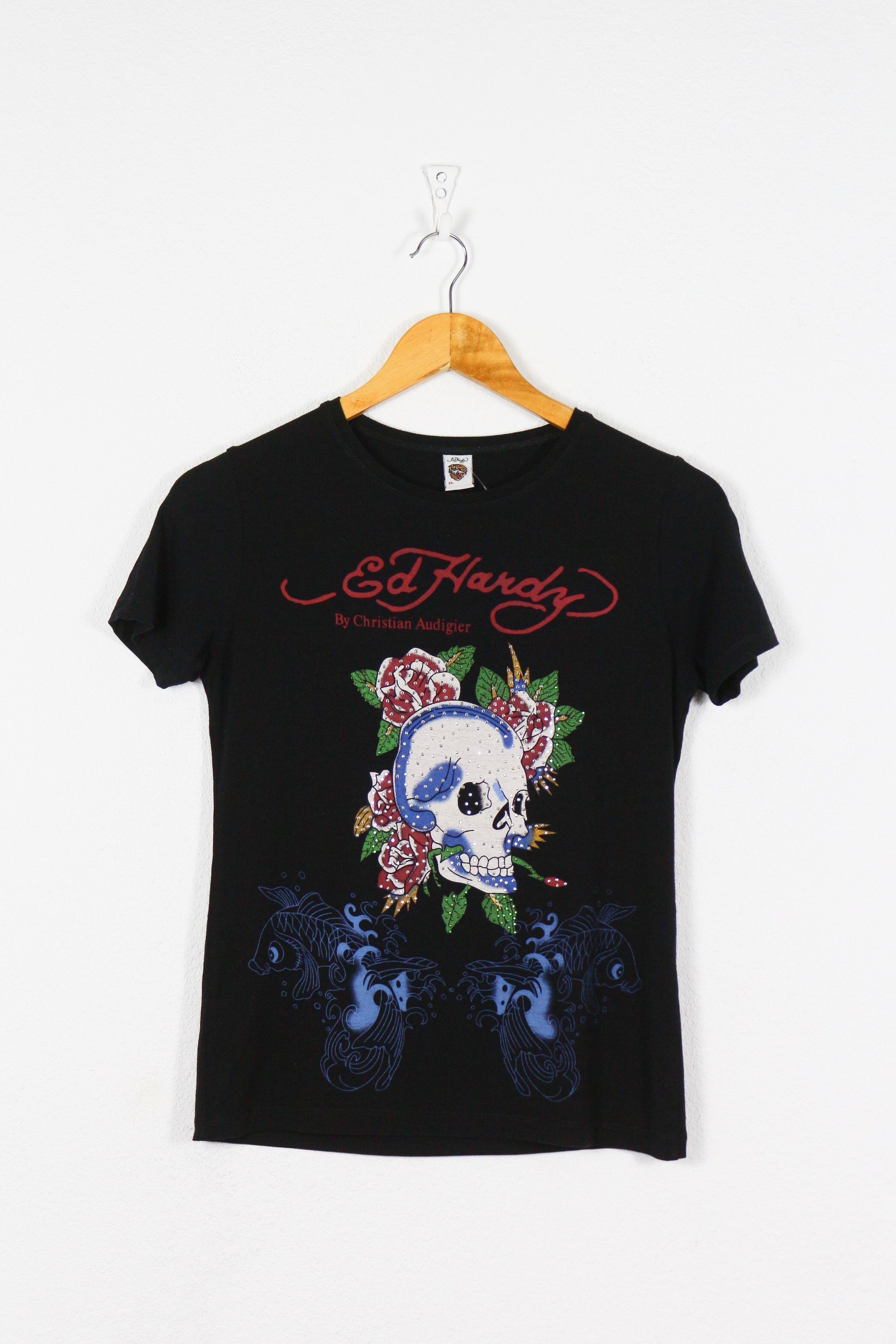 Christian Audigier × Ed Hardy Womens Ed Hardy Christian Audigier Skull Logo Tee Y2K NZ Size M / US 6-8 / IT 42-44 - 1 Thumbnail