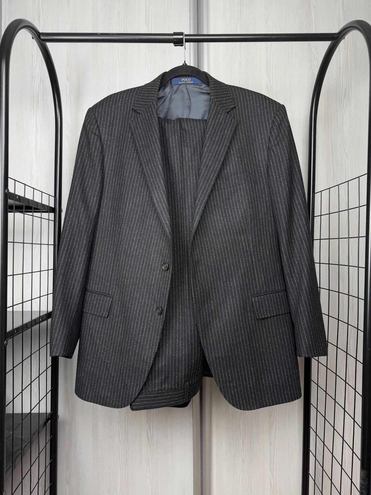 Polo Ralph Lauren POLO Ralph Lauren Gregory Wool Pinstripe Suit Dark Grey 42R Size 42R - 1 Thumbnail
