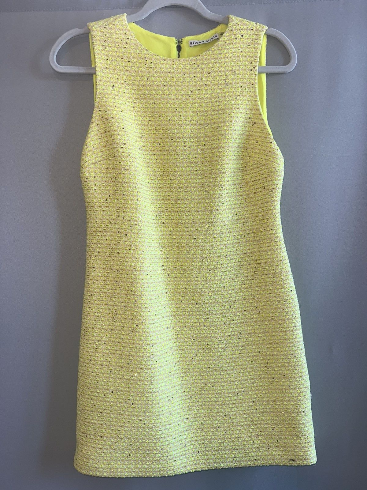 Alice + Olivia Alice + Olivia Clyde Neon Yellow Tweed Mini Dress Size 2 Size XS / US 0-2 / IT 36-38 - 1 Thumbnail