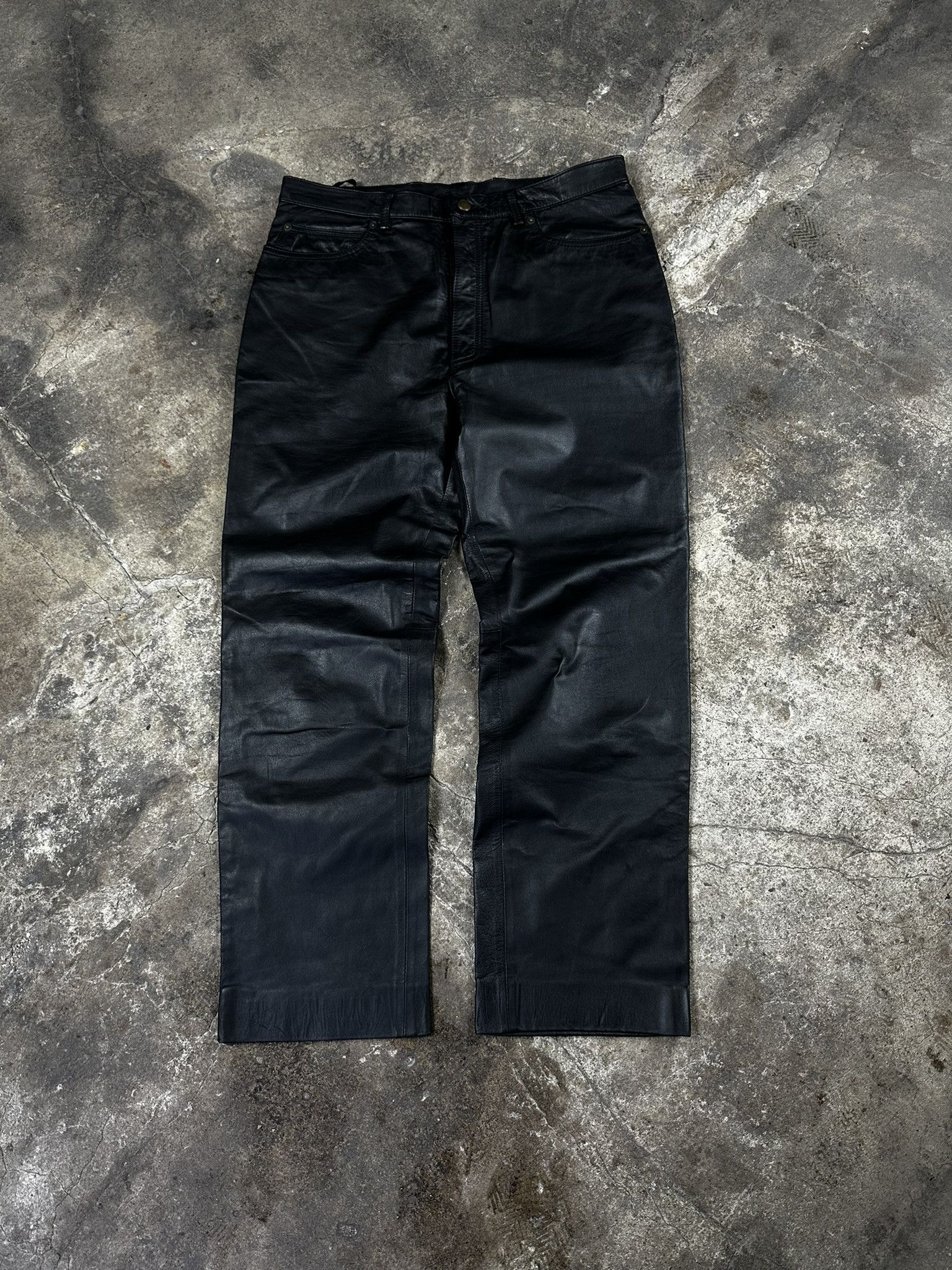 Leather 90s Vintage Oversized Real Leather Avant Garde Pants Size US 36 / EU 52 - 1 Thumbnail