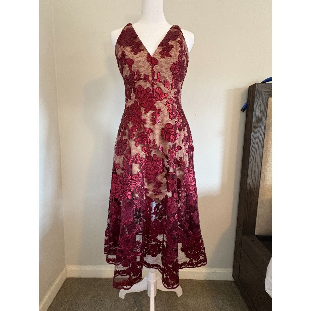 dress the population louisa dress Dress The Population Louisa Deep Square-Back Midi Dress Black Women's Size  XS