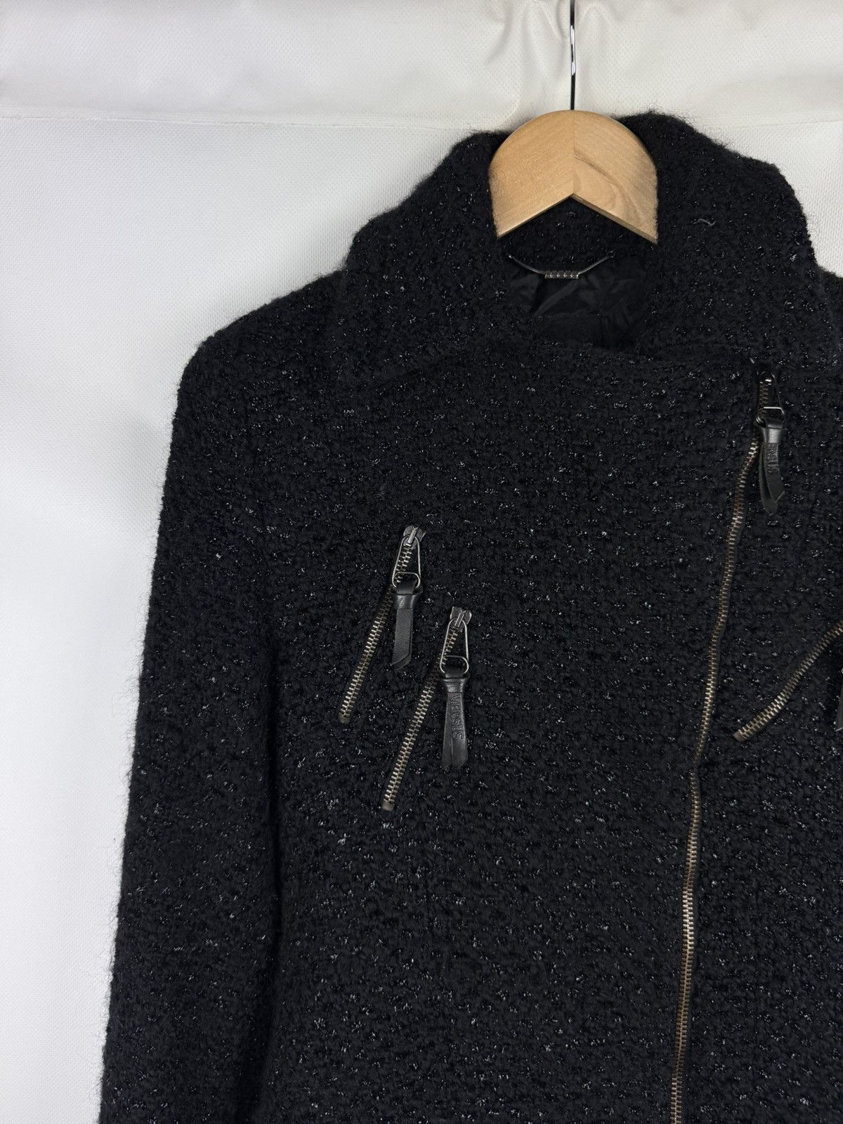 Versace × Versus Versace × Vintage Versus Versace Vintage Ladies Wool Biker Jacket Size 26 / 40 Size S / US 4 / IT 40 - 4 Thumbnail