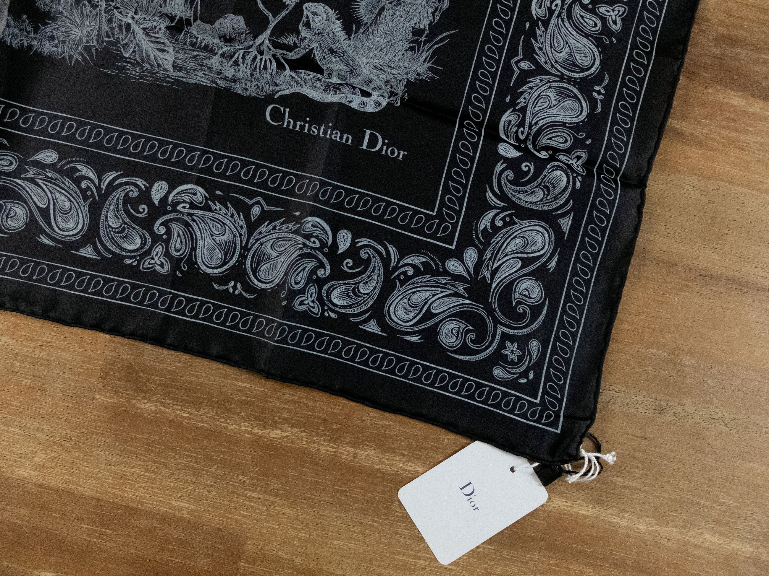 Dior DIOR Carnivora black flytrap & paisley silk foulard scarf Size ONE SIZE - 2 Thumbnail