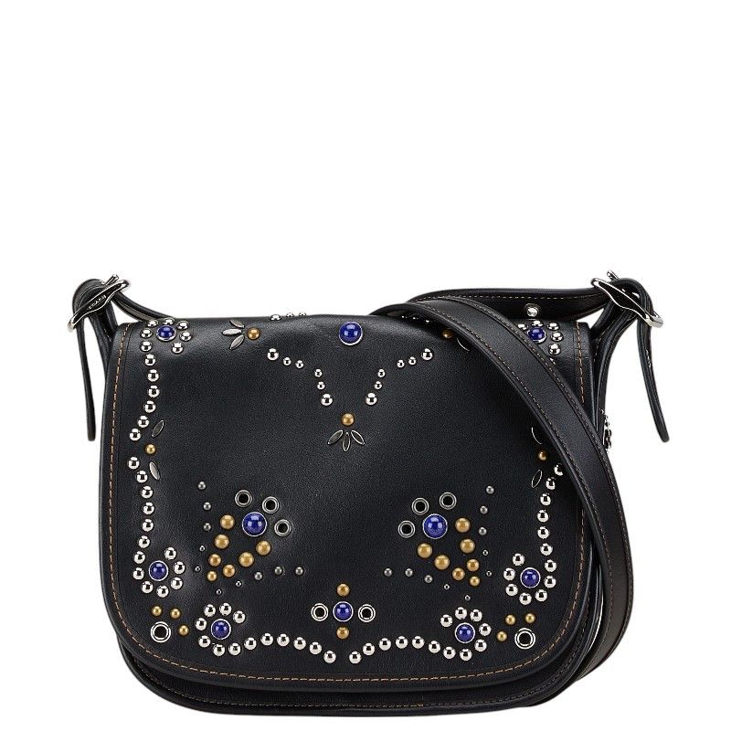 Coach Coach Leather Studs Stone 2Way Shoulder Bag Black Leather Crossbody Bag, Women's