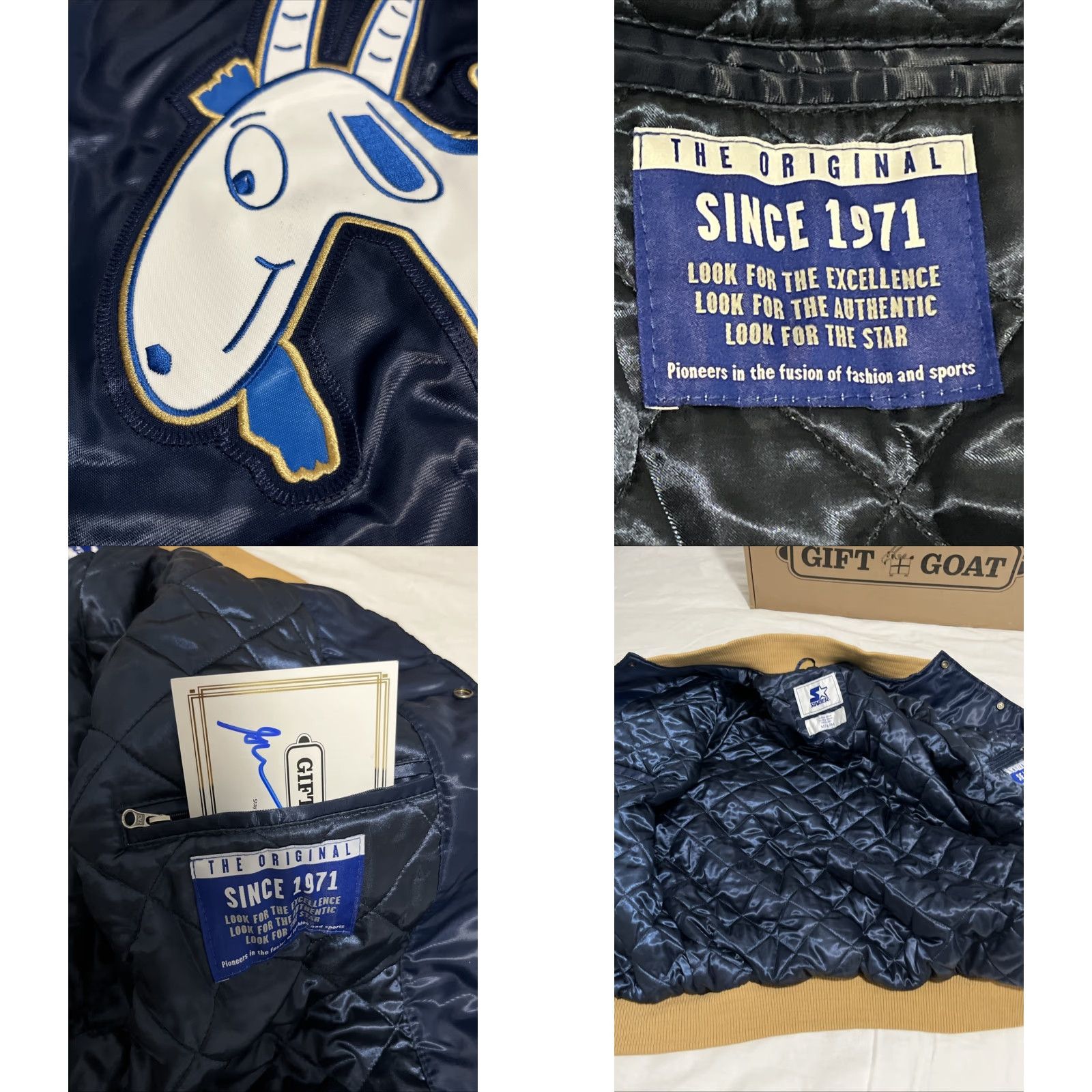 Starter VINTAGE VeeFriends Gift Goat GIFTED Jacket Bomber Blue Satin Nylon GOAT 80s 90s Size M Mens Regular Winter Spring Fall Limited Edition Size US M / EU 48-50 / 2 - 11 Thumbnail