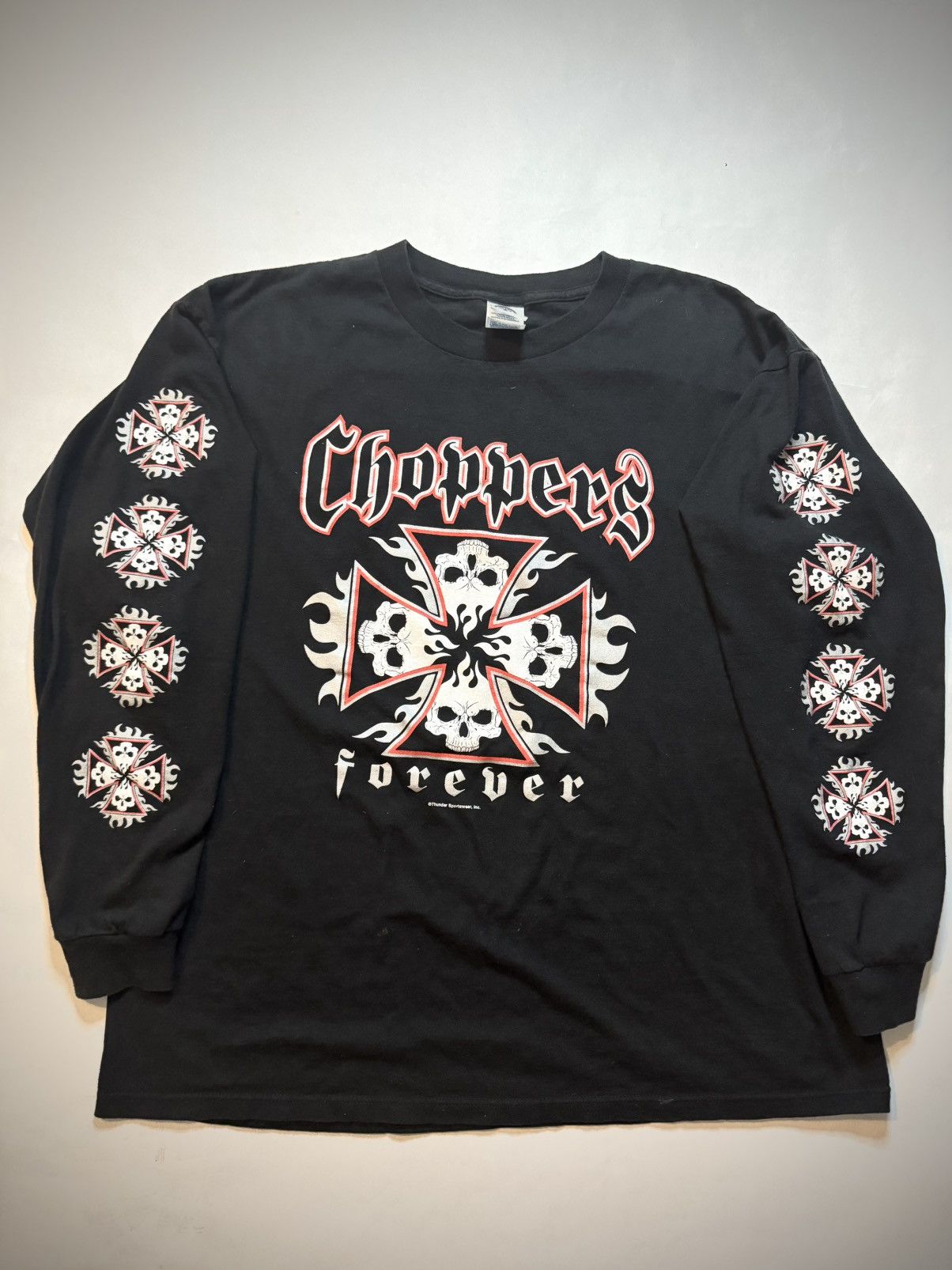 Delta Choppers flaming skulls long sleeve t shirt Size US XL / EU 56 / 4 - 1 Thumbnail