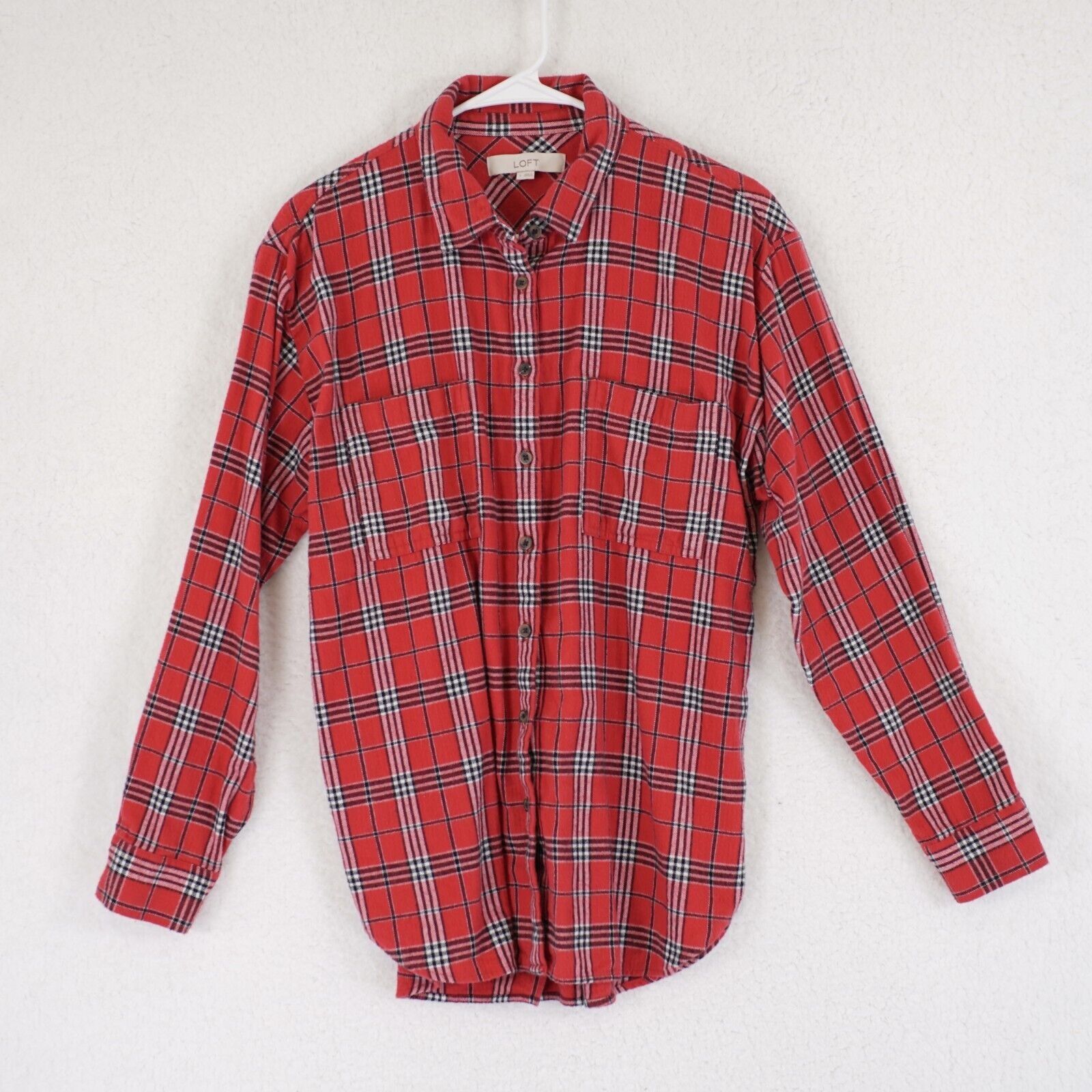 Loft Ann Taylor Loft Large Red Black Cotton Flannel Collared Butt Size L / US 10 / IT 46 - 1 Thumbnail