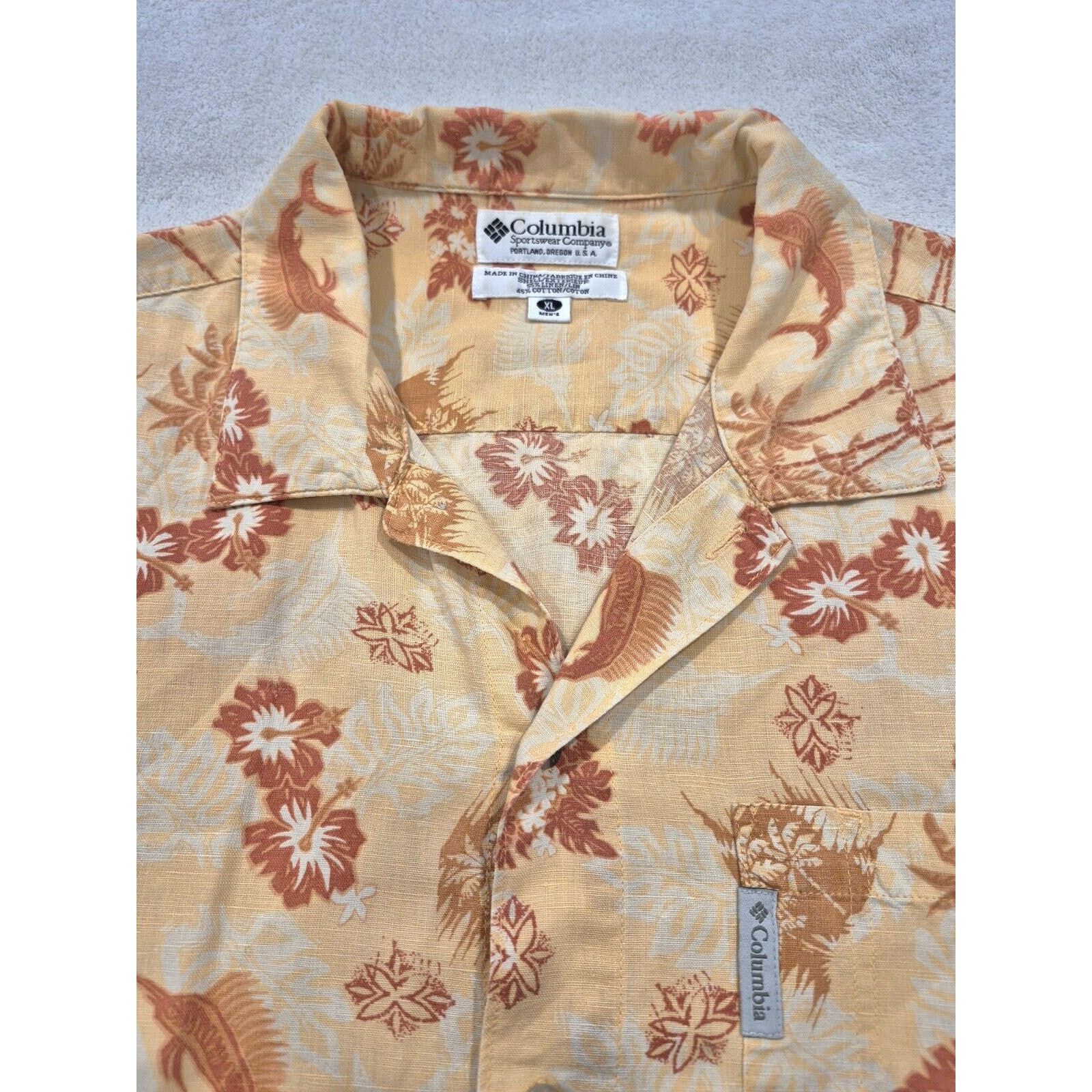 Columbia Columbia Shirt XXL Button Up Orange Linen Marlin Print Size US XXL / EU 58 / 5 - 7 Thumbnail