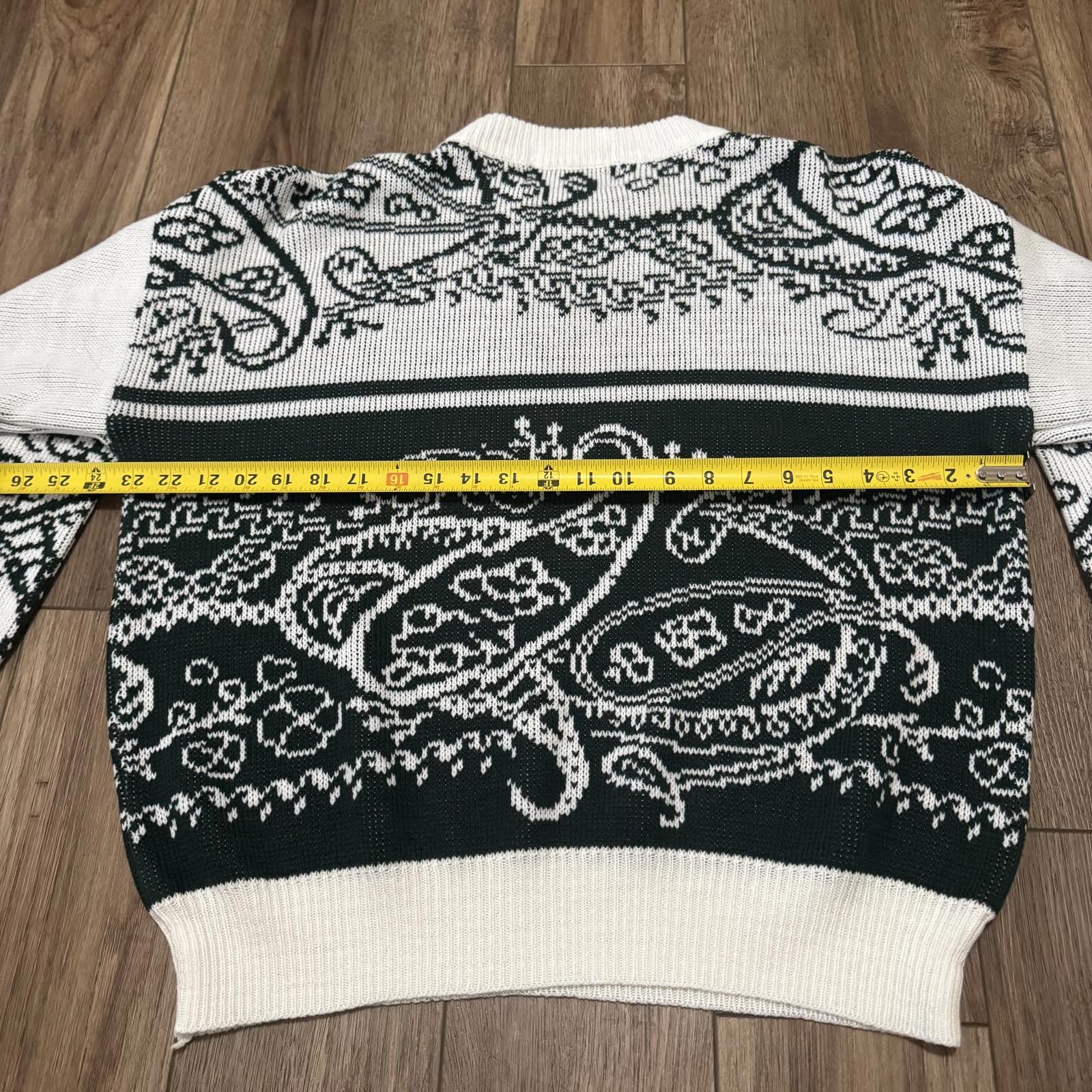 Other Vintage 80s Paisley Knit Holiday Sweater Dark Green & White Size US L / EU 52-54 / 3 - 5 Thumbnail