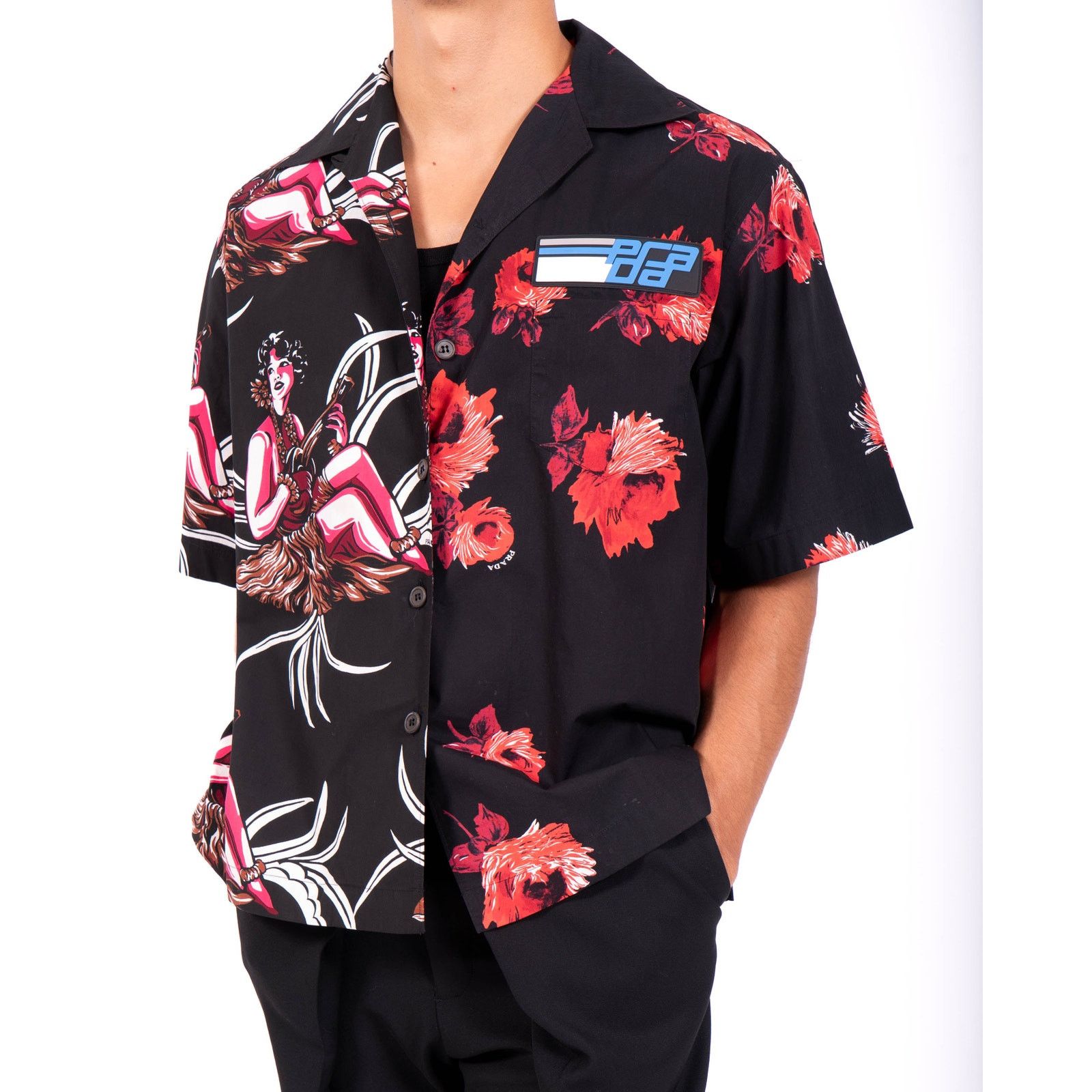 Prada FW18 Double Match Shirt with Rubber Logo in Cotton Size US L / EU 52-54 / 3 - 4 Thumbnail