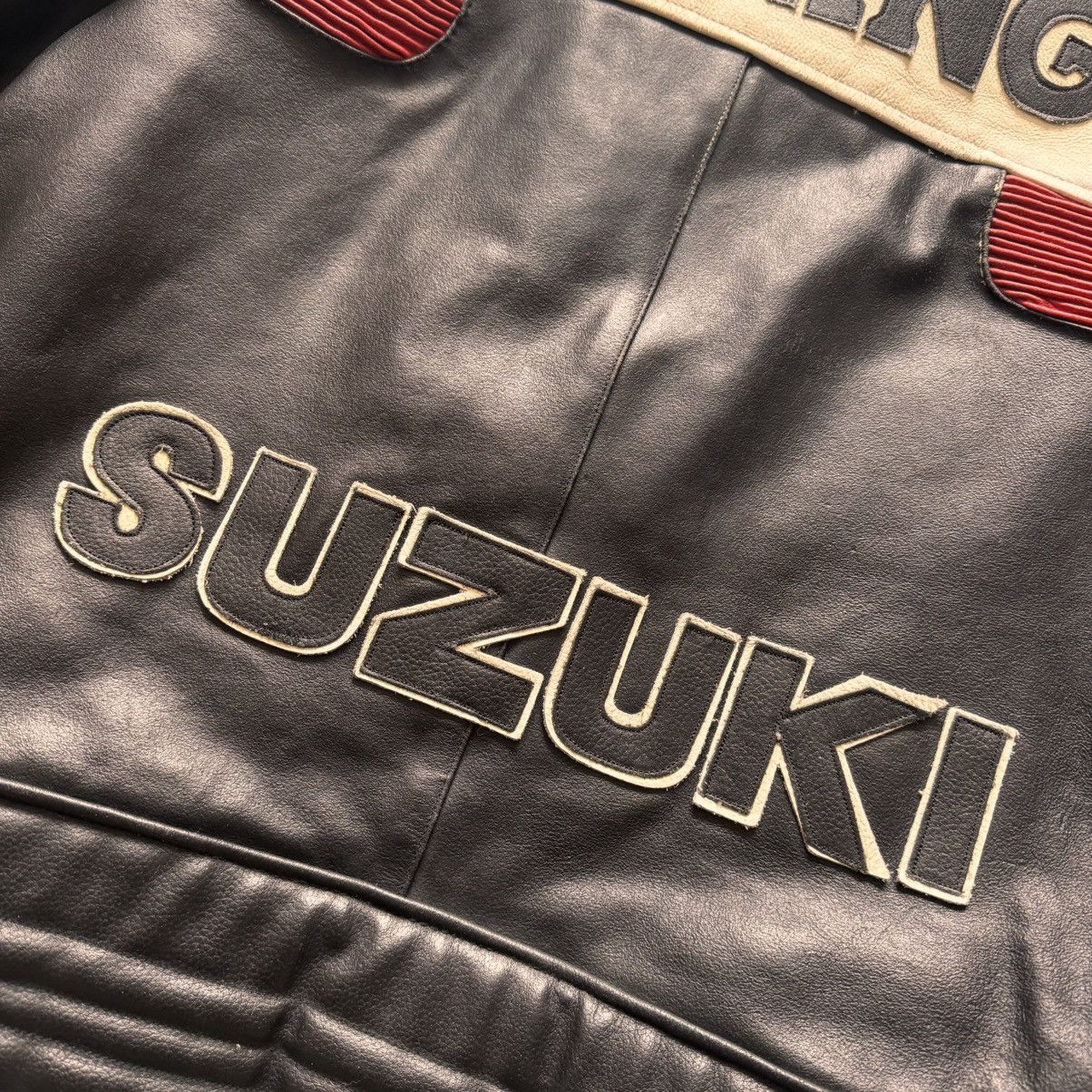 Genuine Leather 🔥 Vintage SUZUKI racing leather motorcycle jacket Size US L / EU 52-54 / 3 - 12 Thumbnail