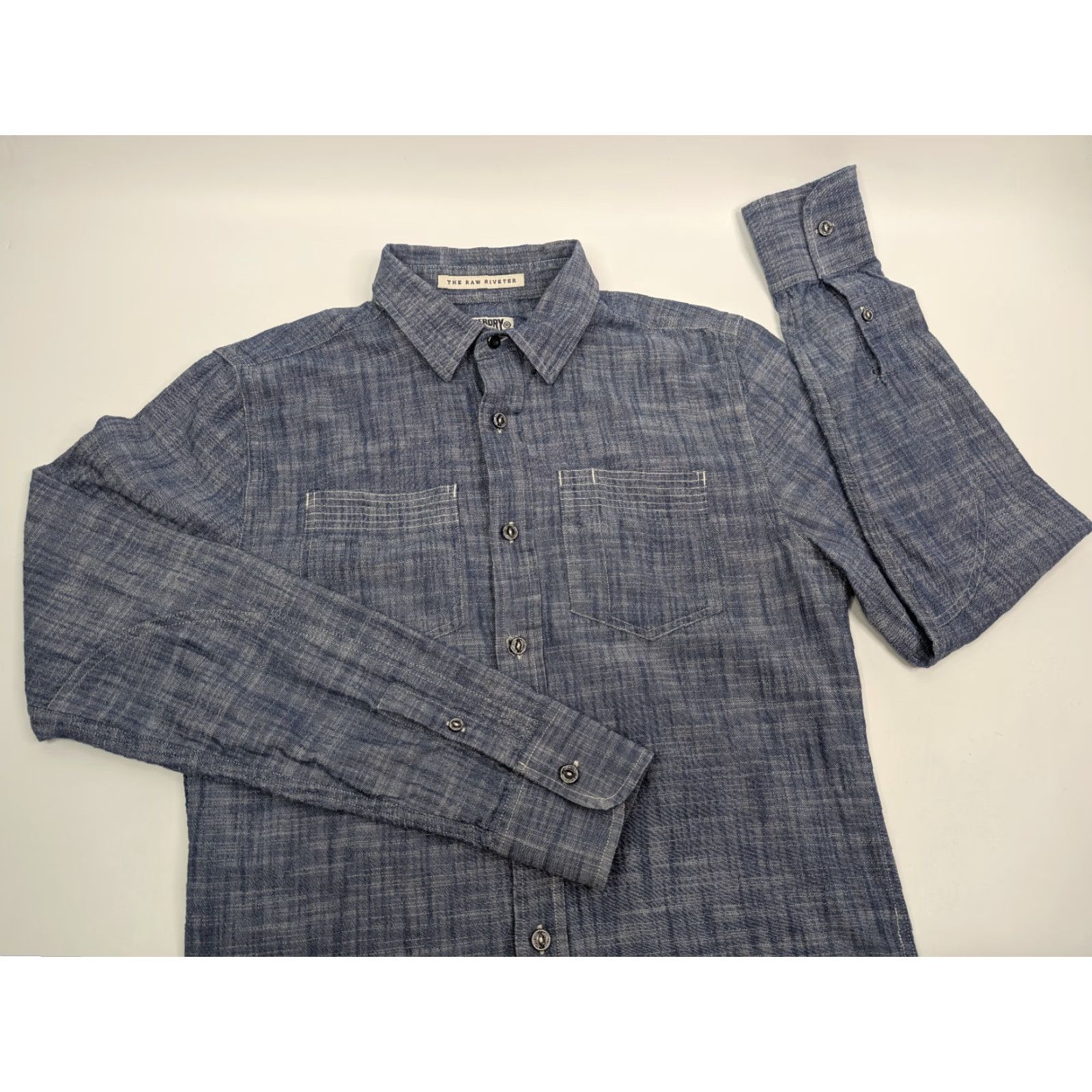 Superdry VINTAGE Superdry Shirt Men Blue Denim Chambrey The Raw Riveter Worker Wear Button-Up Long Sleeve Size M Size US M / EU 48-50 / 2 - 2 Thumbnail