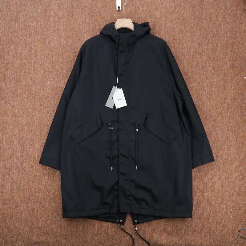 Dior Black Nylon Logo Embroidered Long Coat 0089