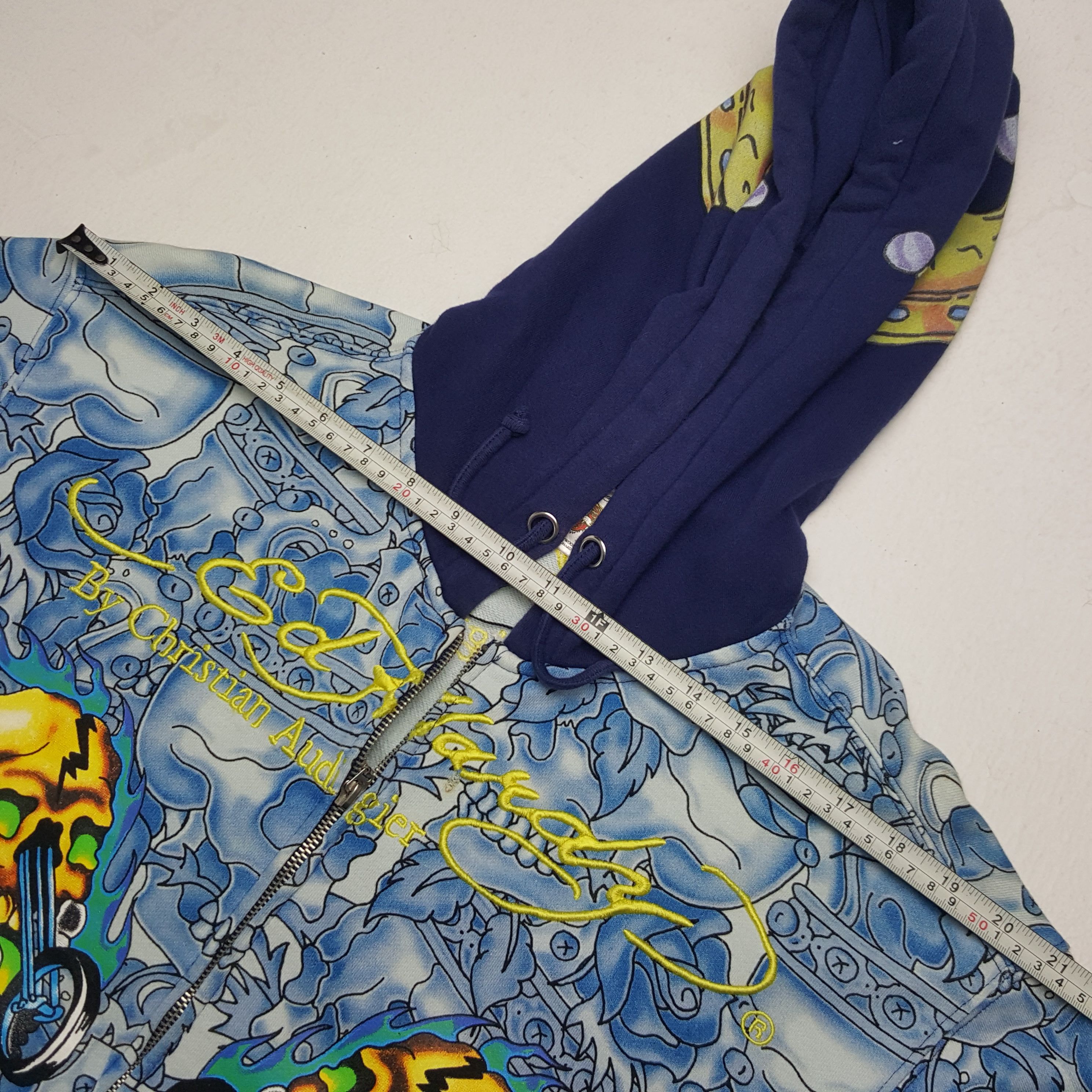 Christian Audigier × Ed Hardy × Vintage Vintage Ed Hardy By Christian Audiger Skull Fullprint Hoodie Size US L / EU 52-54 / 3 - 7 Thumbnail