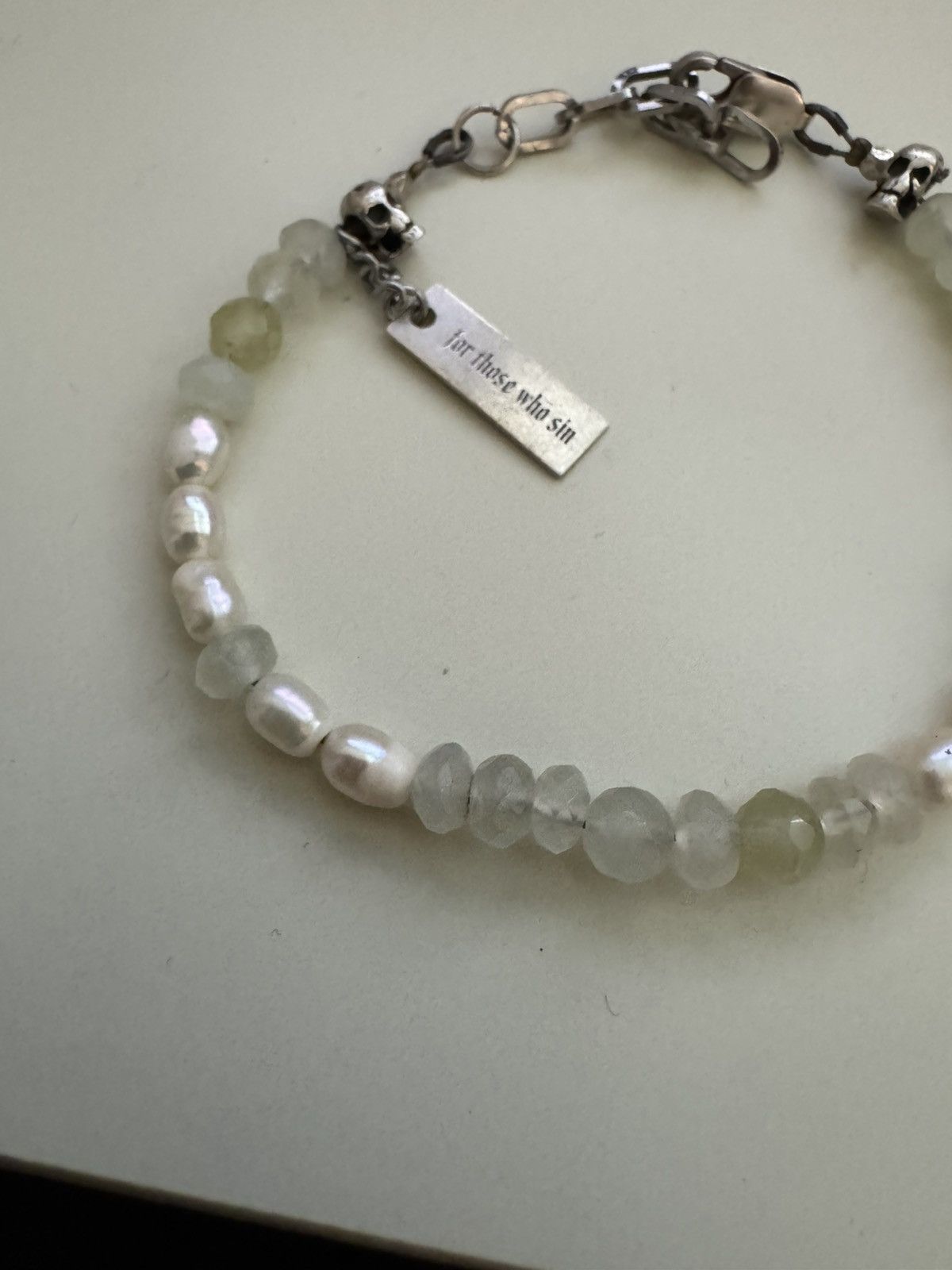 For Those Who Sin For Those Who Sin Jade an Pearl Skull Bracelet Size ONE SIZE - 1 Thumbnail