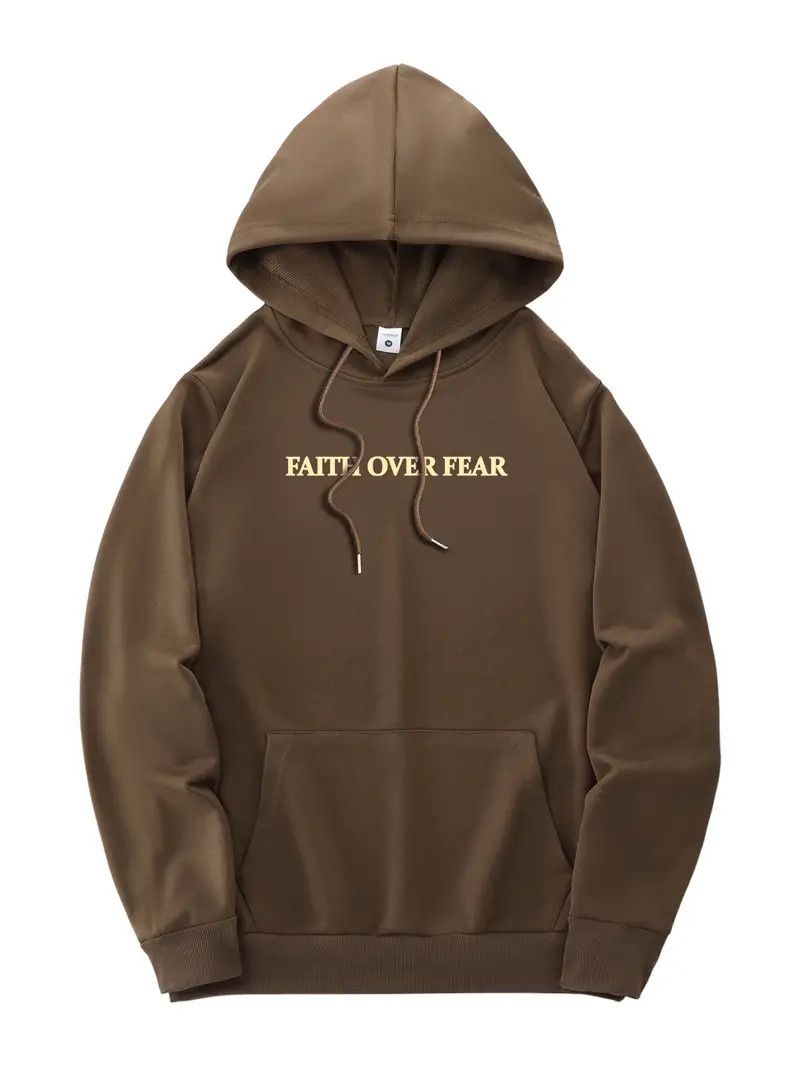 The Unbranded Brand Brown Faith Over Fear Hoodie Soft Polyester, Kangaroo Pocket Size US L / EU 52-54 / 3 - 2 Thumbnail