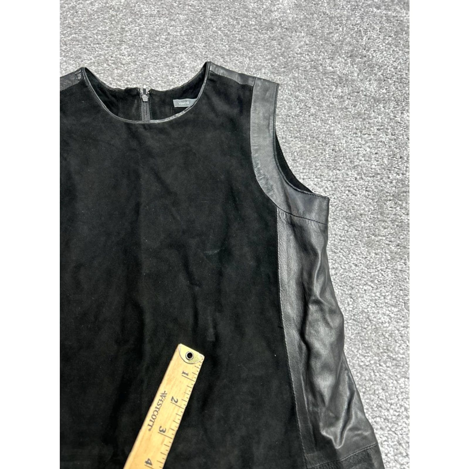 Vince Vince Shift Dress Womens 2 Black Back Zip Crew Neck Party Dress Leather Suede Pockets Vintage No Size XS / US 0-2 / IT 36-38 - 5 Thumbnail