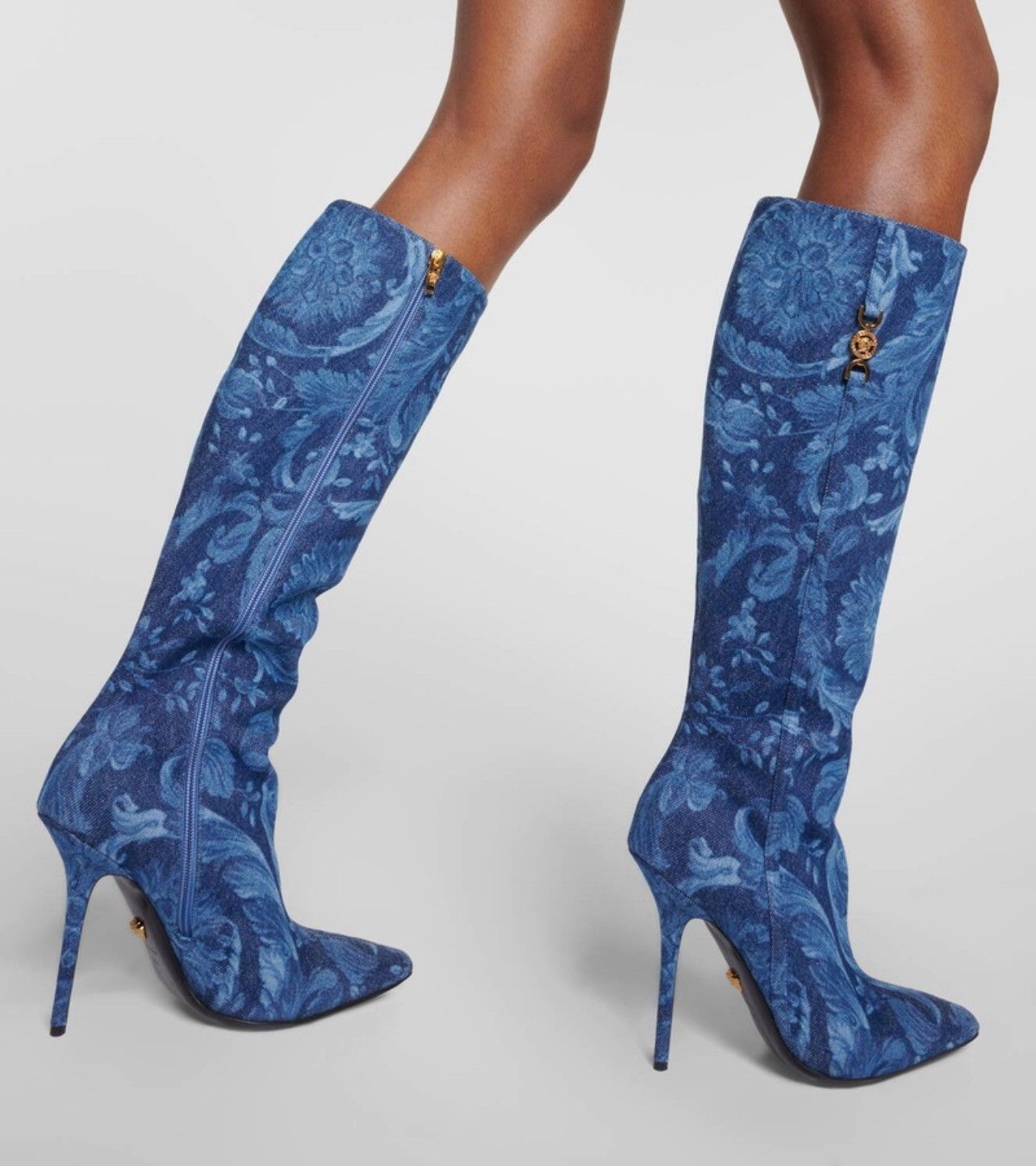 Versace Versace T.110 110MM Floral Denim Pointed Boots size 38 Size US 8 / IT 38 - 4 Thumbnail