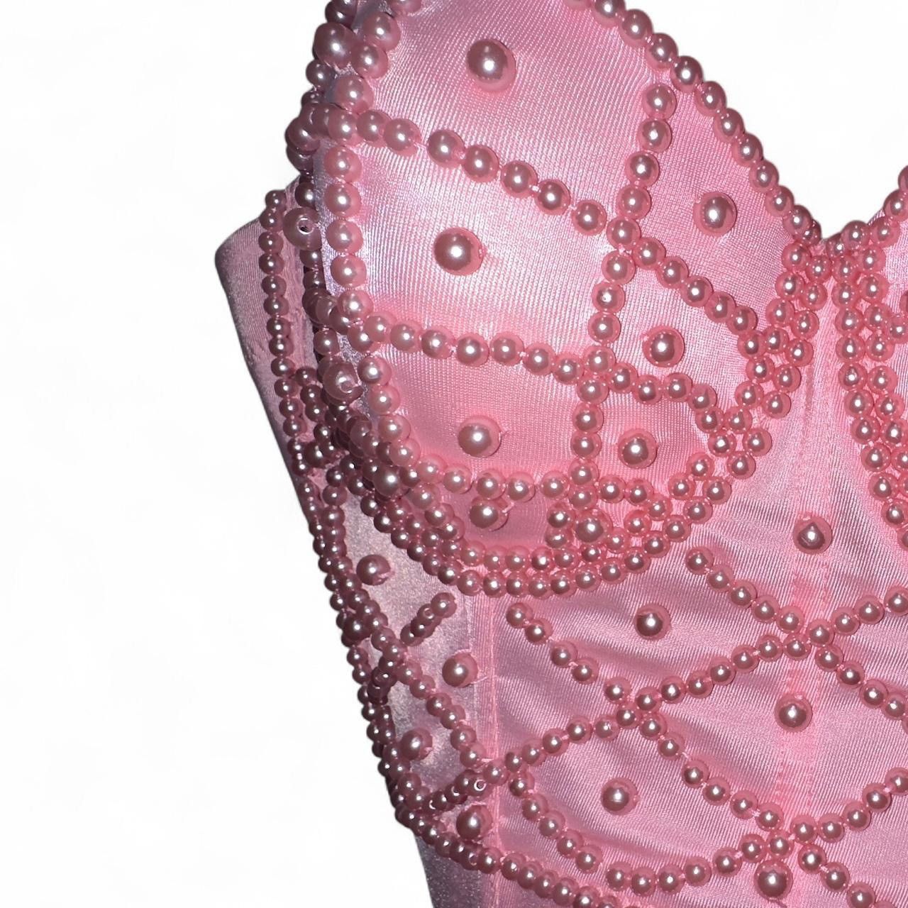 Vintage Pink Pearl beaded corset bustier top 36C Size ONE SIZE - 1 Thumbnail