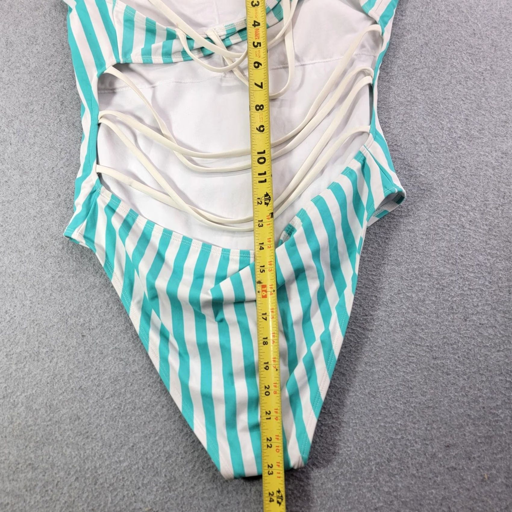 Forever 21 FOREVER 21 Swimwear One Piece Womens 0X Green Striped Lined Backless Spaghetti Strappy Plus Size Size ONE SIZE - 6 Thumbnail