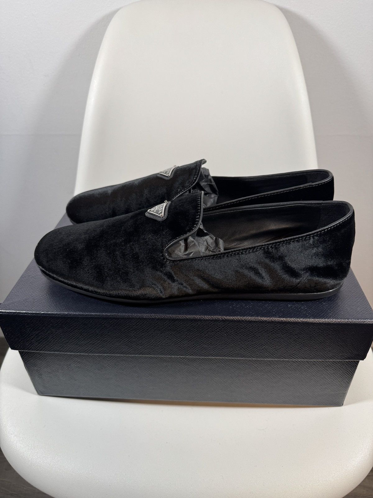 Designer × Prada Prada Black Velvet Loafers New in Box Size US 12 / EU 45 - 7 Thumbnail