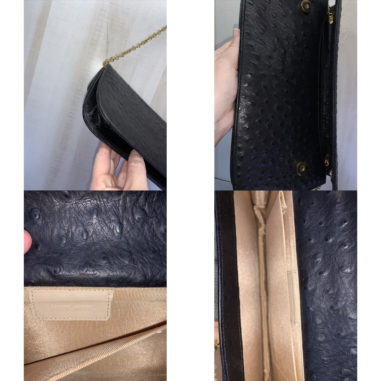 Neiman Marcus VINTAGE Neiman Marcus Women's Clutch Ostrich Leather Black Chain Clutch Small Bag Size ONE SIZE - 8 Thumbnail