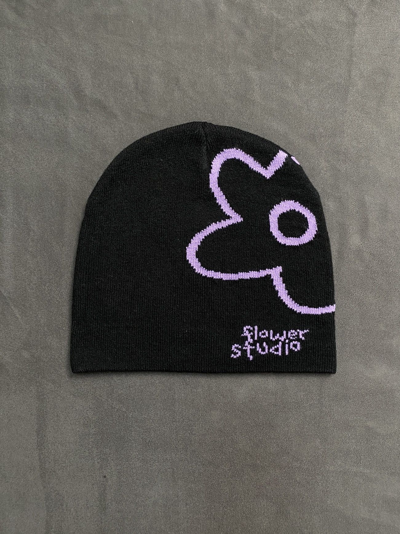 Japanese Brand Deadstock Flower Studio Graphic No Cuff Knit Black Beanie OS Size ONE SIZE - 1 Thumbnail